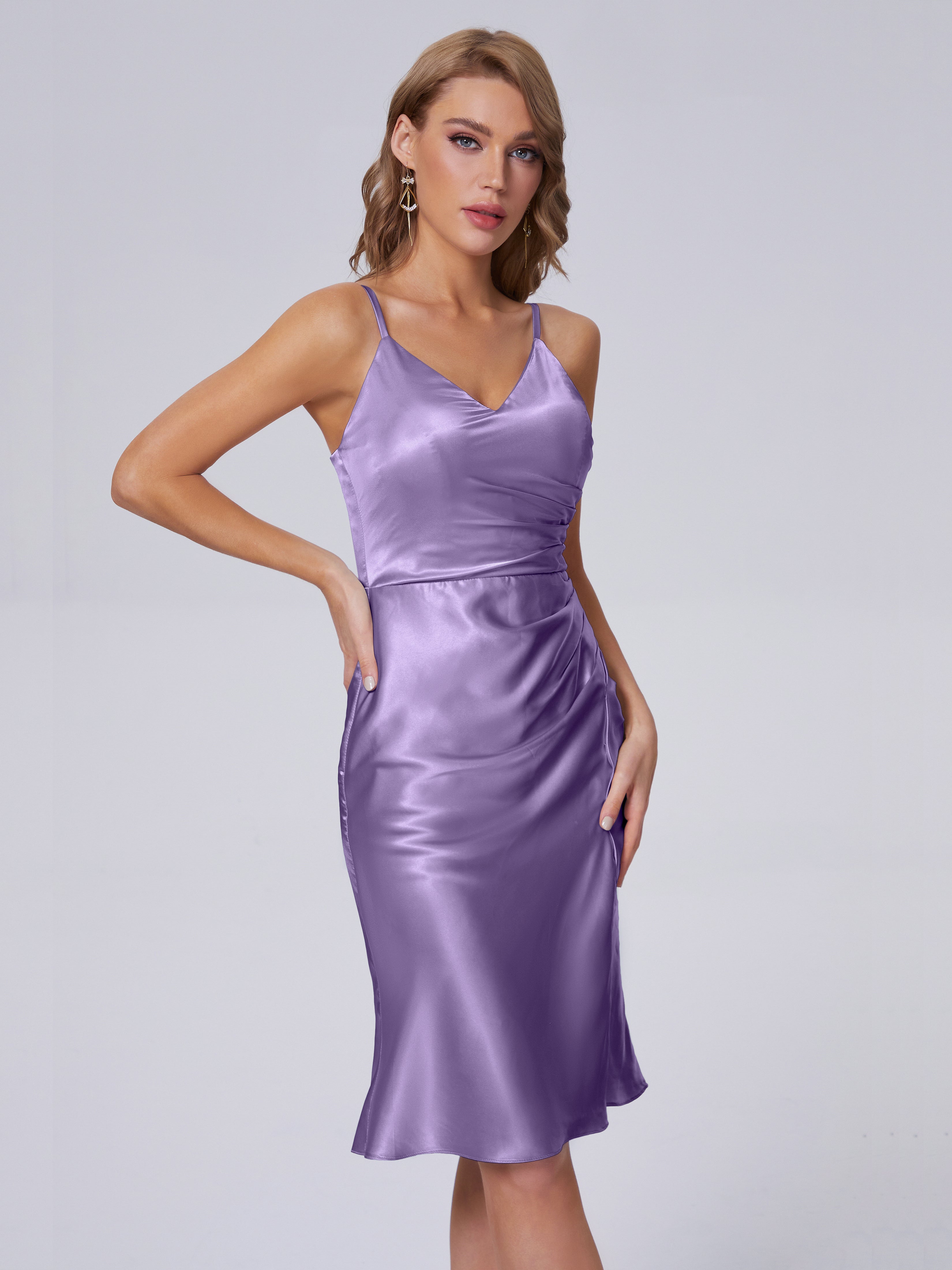 Amara Modern Split Soft Satin Short Bridesmaid Dresses