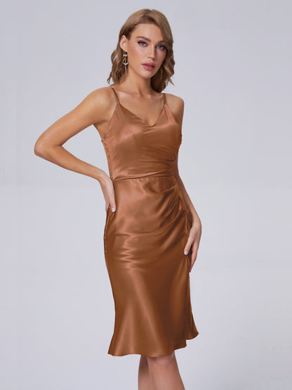 Amara Modern Split Soft Satin Short Bridesmaid Dresses