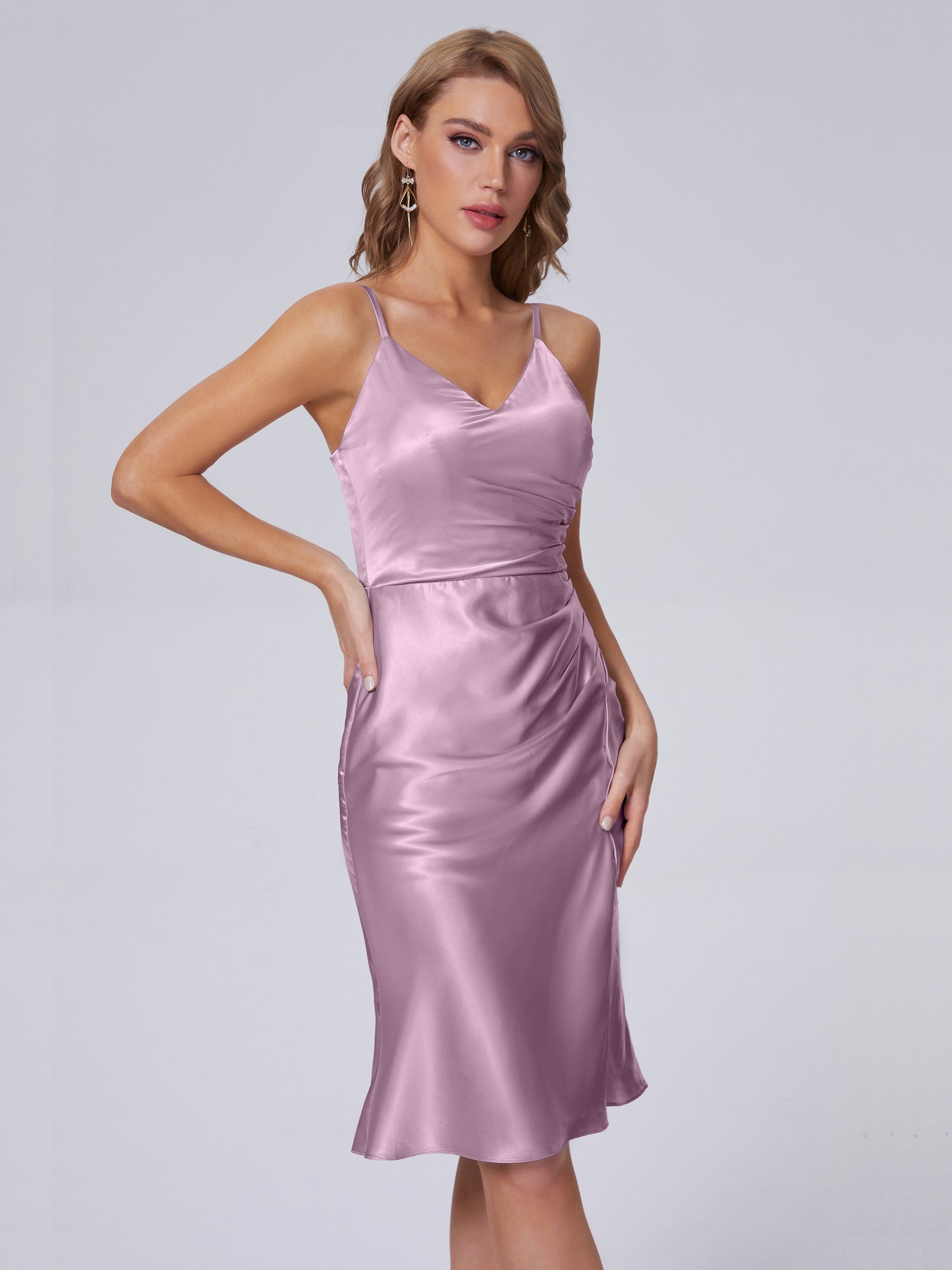 Amara Modern Split Soft Satin Short Bridesmaid Dresses