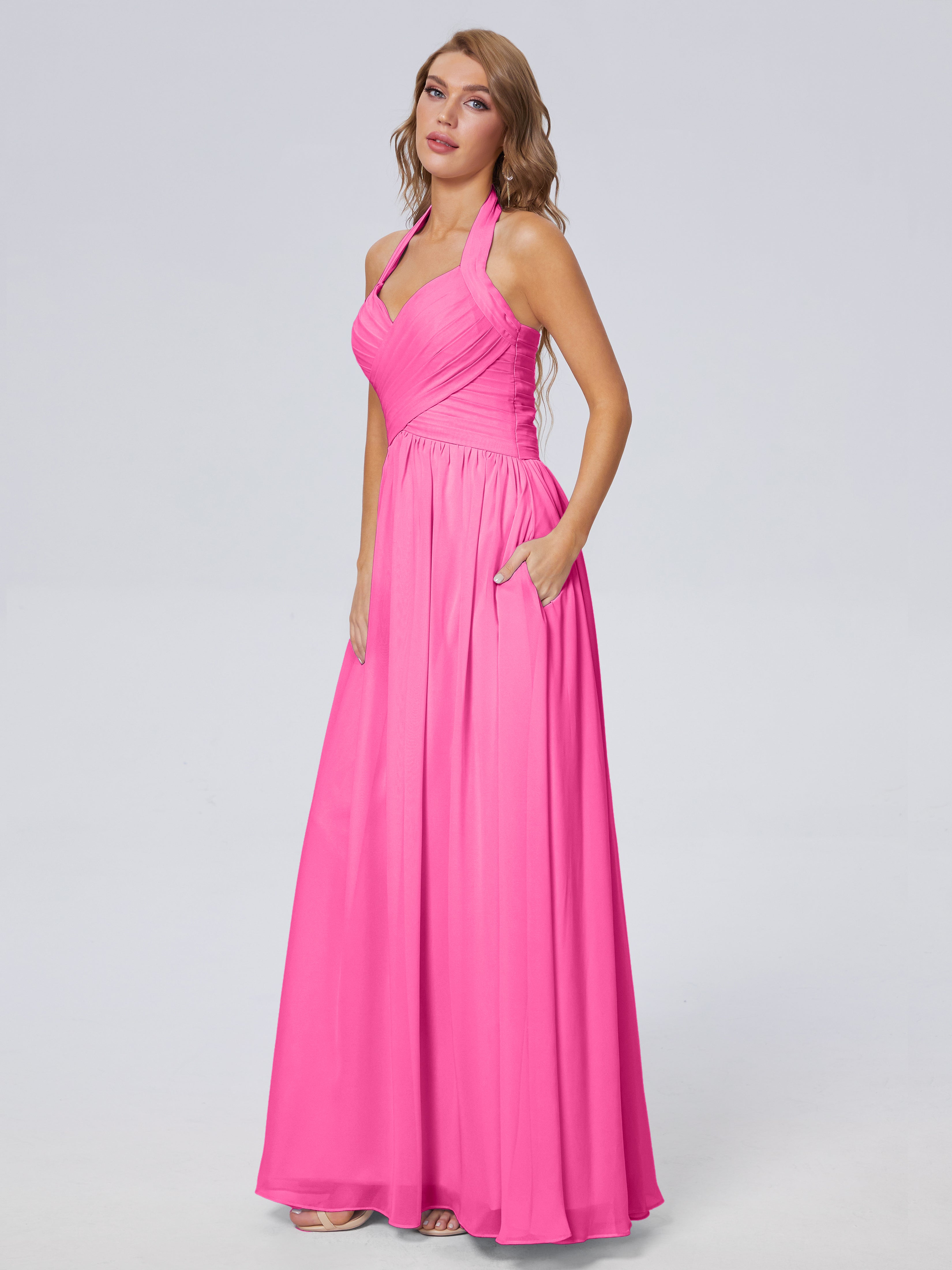 Amaya Pretty Halter Chiffon Long Bridesmaid Dresses