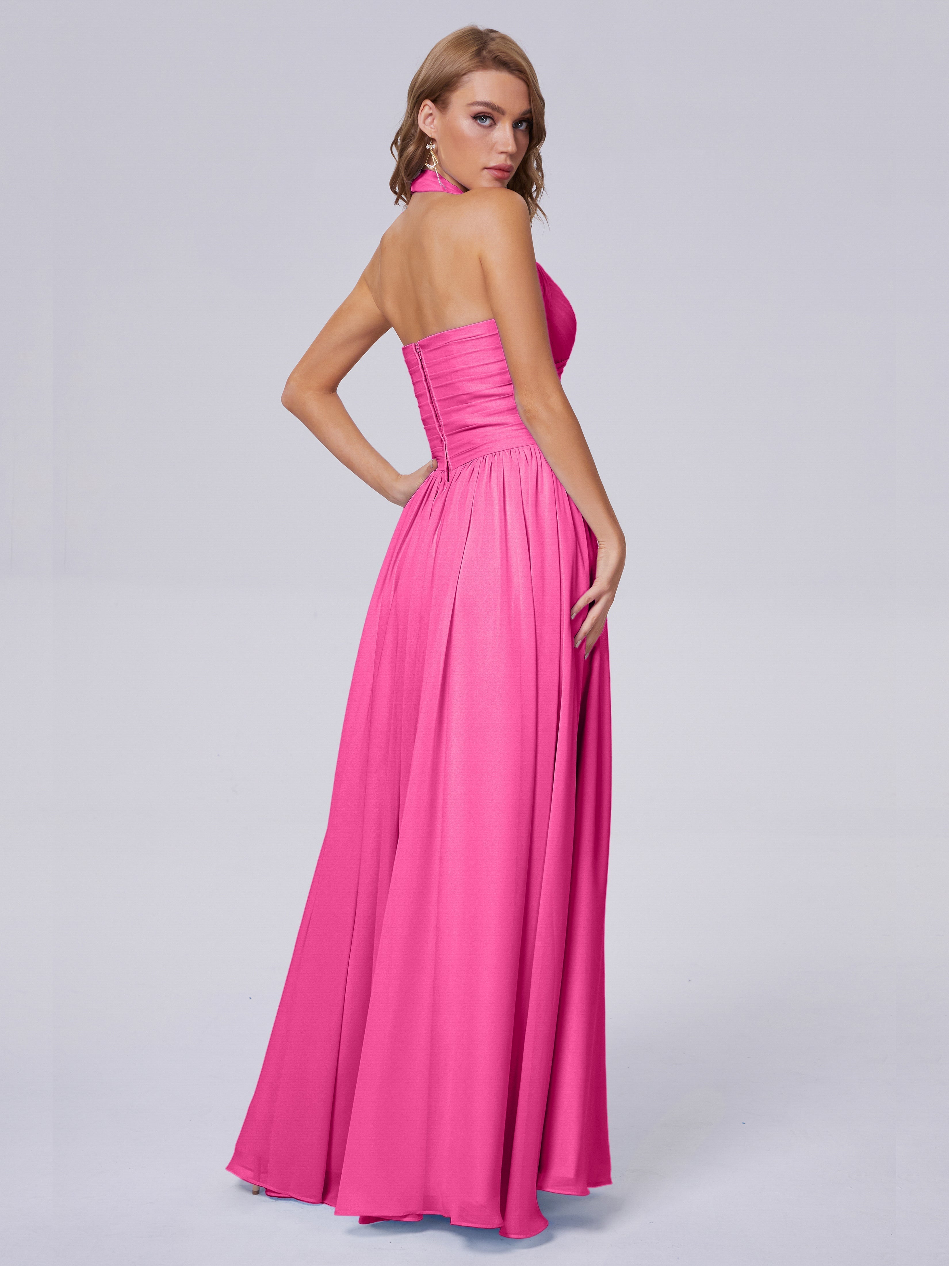 Amaya Pretty Halter Chiffon Long Bridesmaid Dresses