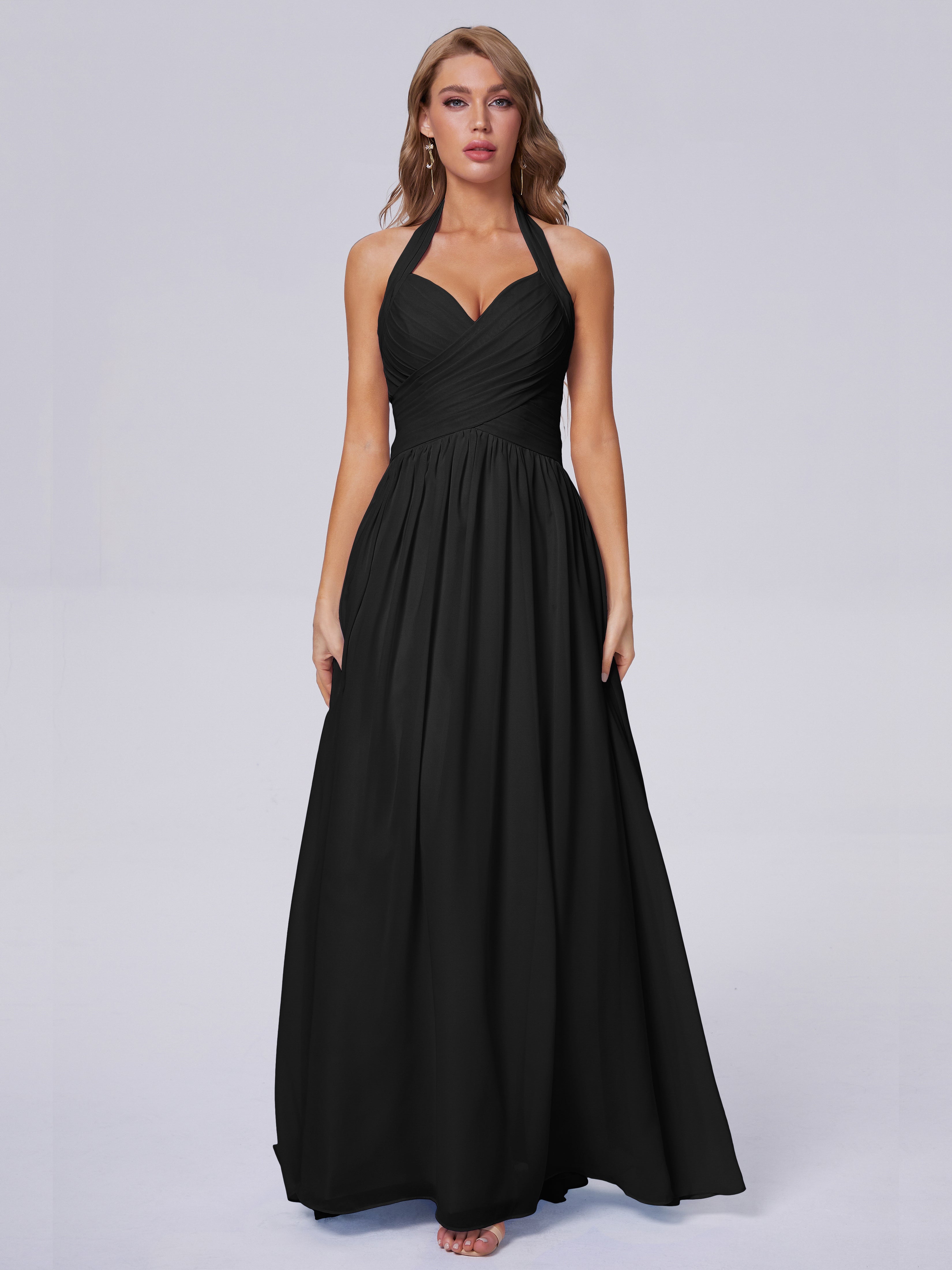 Amaya Pretty Halter Chiffon Long Bridesmaid Dresses