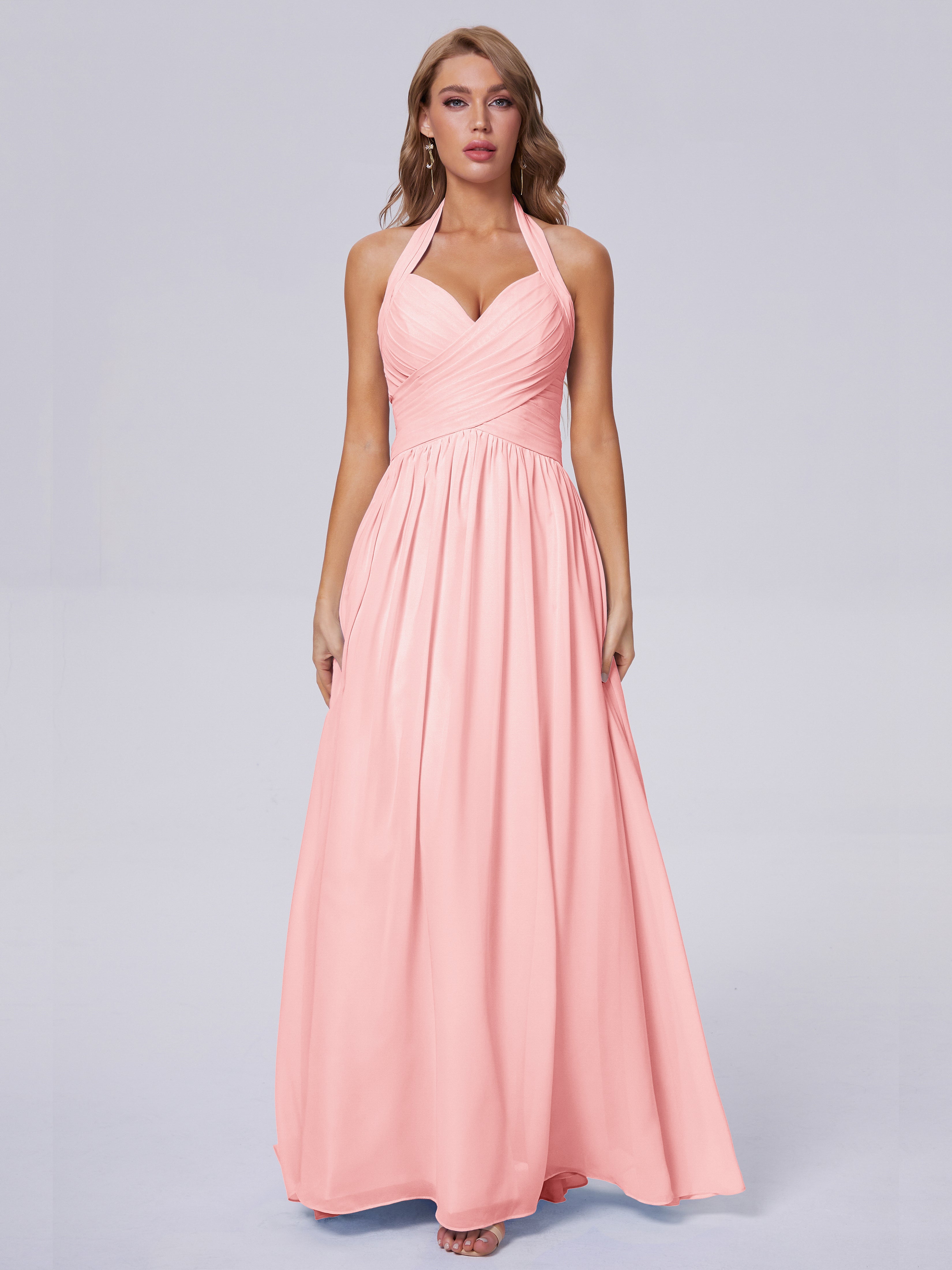 Amaya Pretty Halter Chiffon Long Bridesmaid Dresses