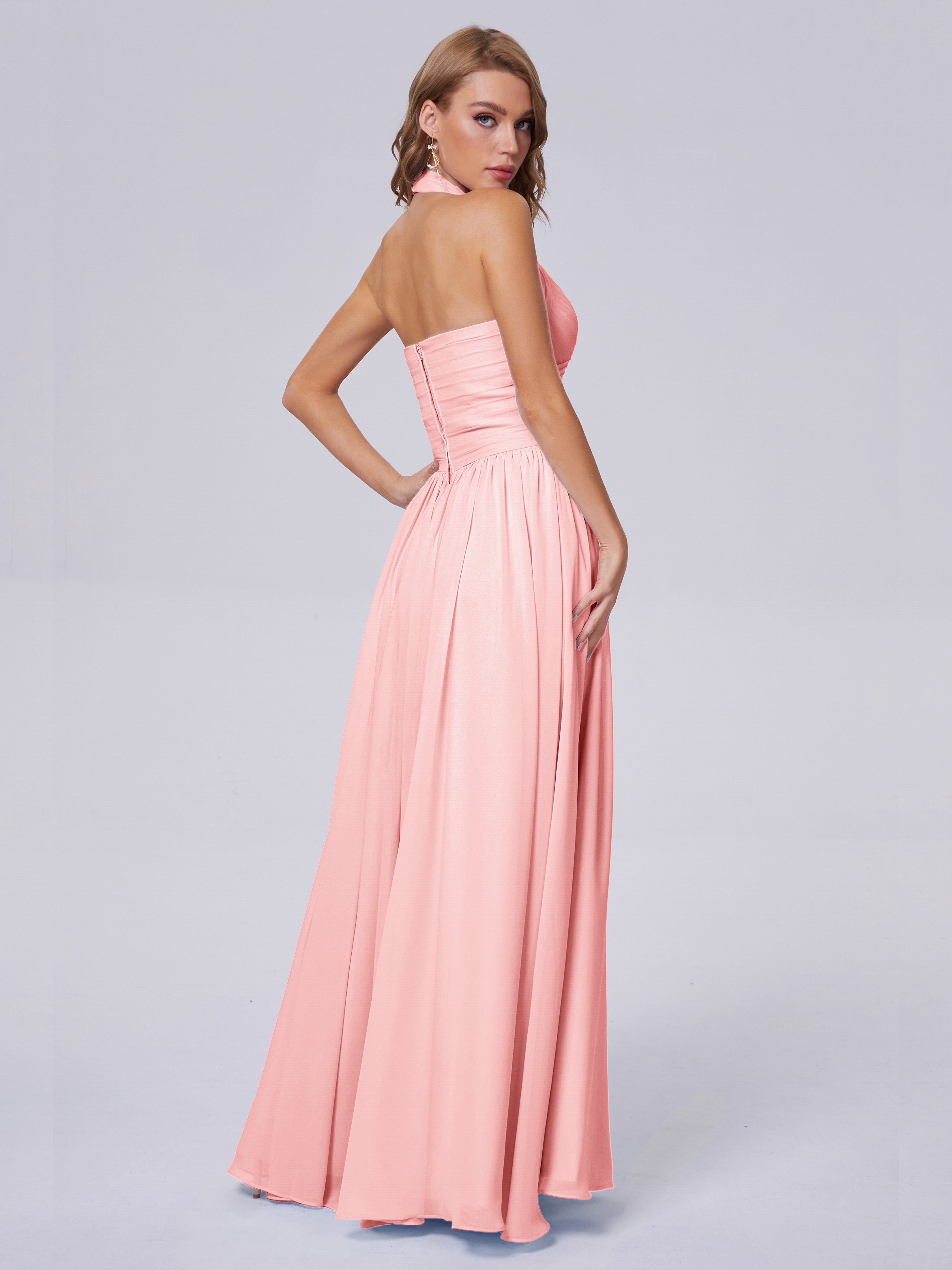 Amaya Pretty Halter Chiffon Long Bridesmaid Dresses