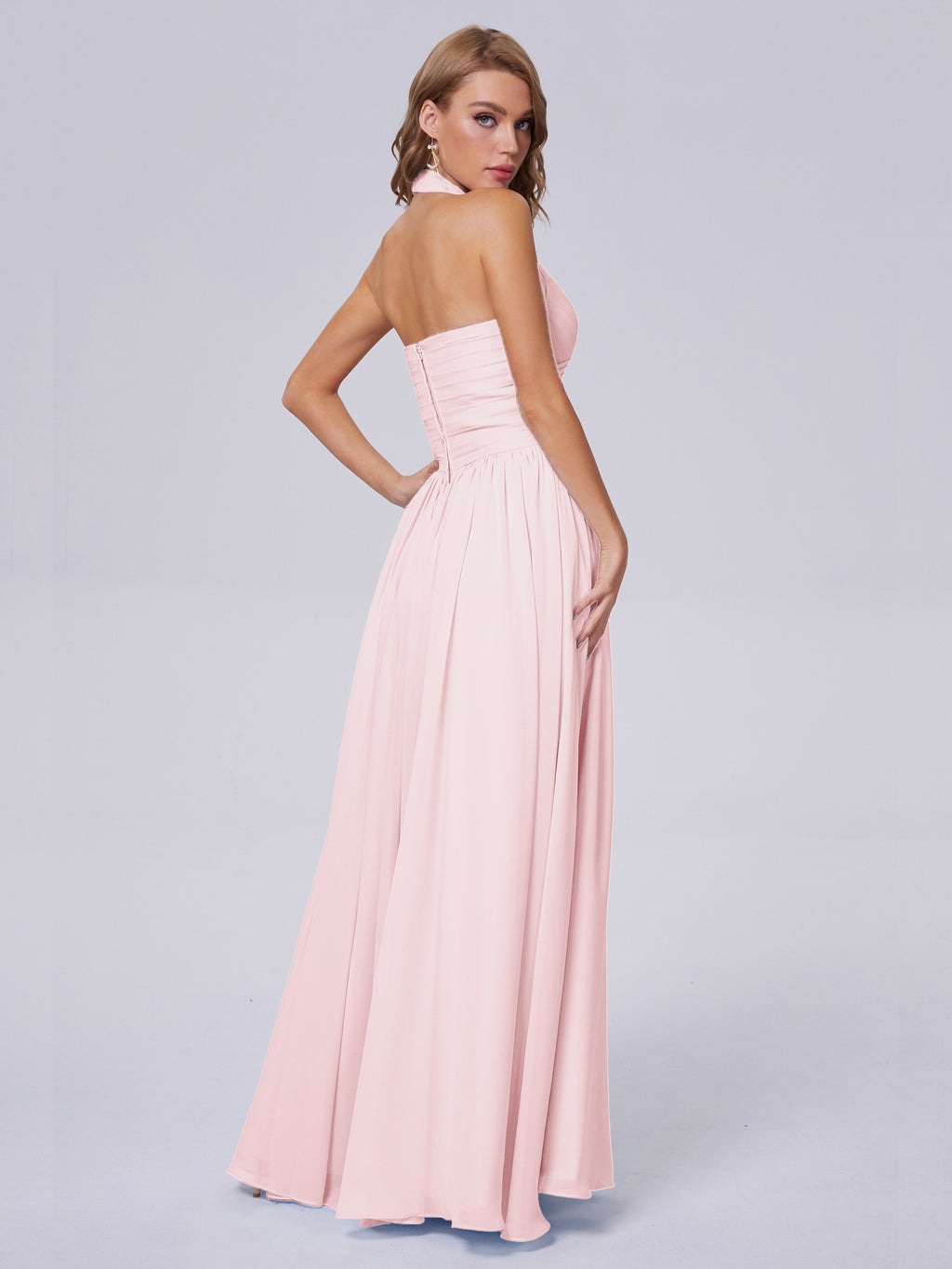 Amaya Pretty Halter Chiffon Long Bridesmaid Dresses