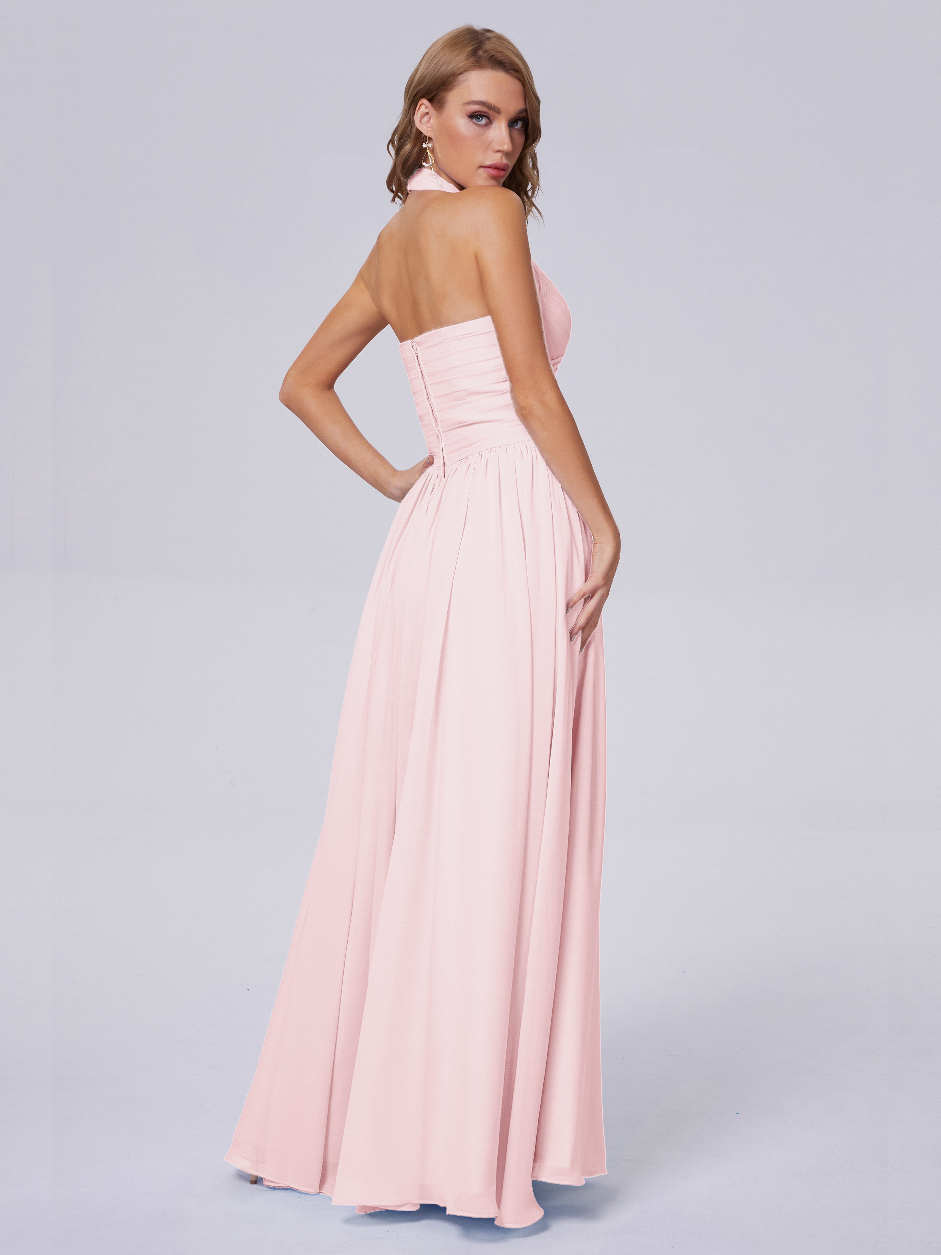 Amaya Pretty Halter Chiffon Long Bridesmaid Dresses