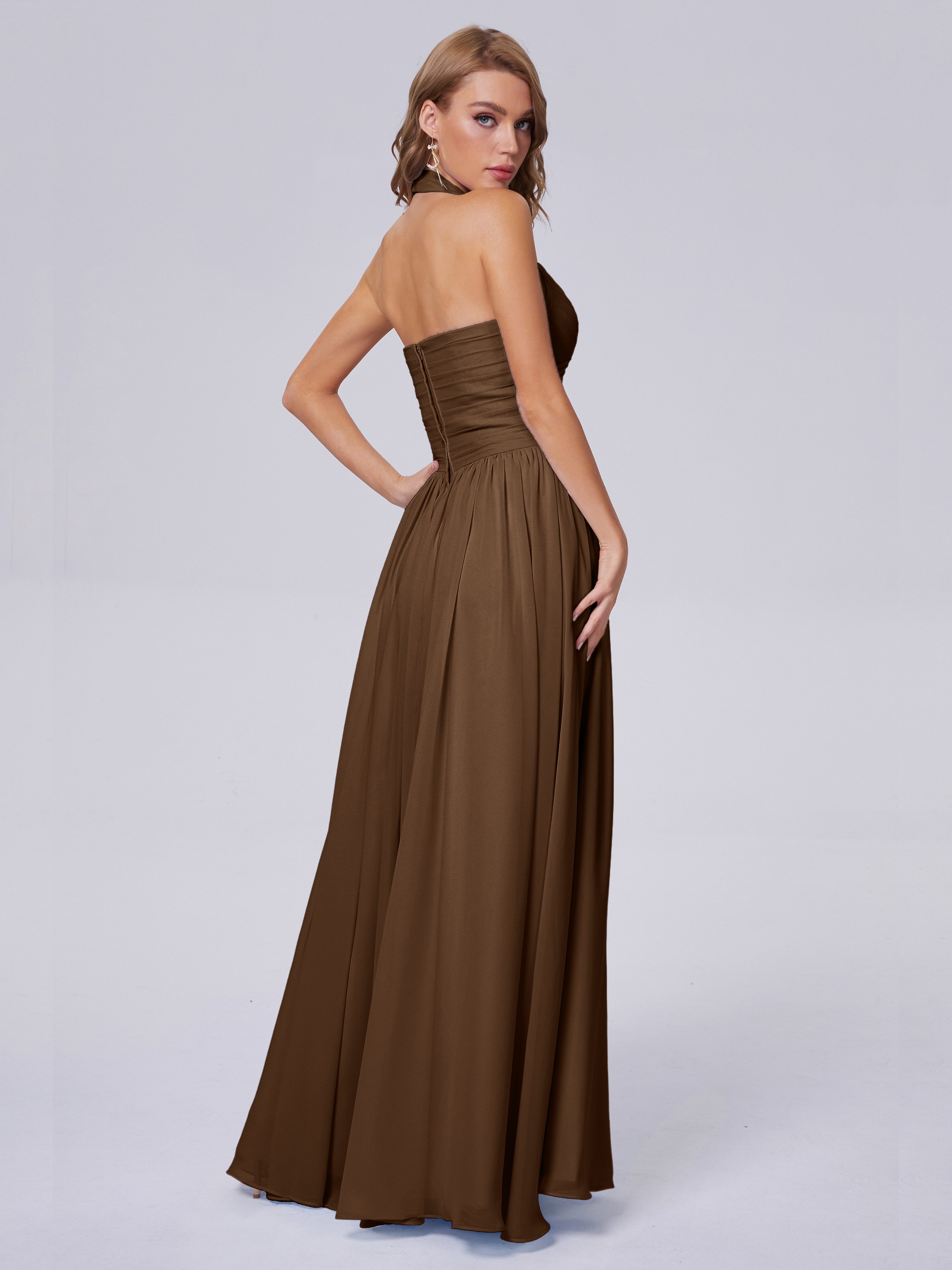 Amaya Pretty Halter Chiffon Long Bridesmaid Dresses
