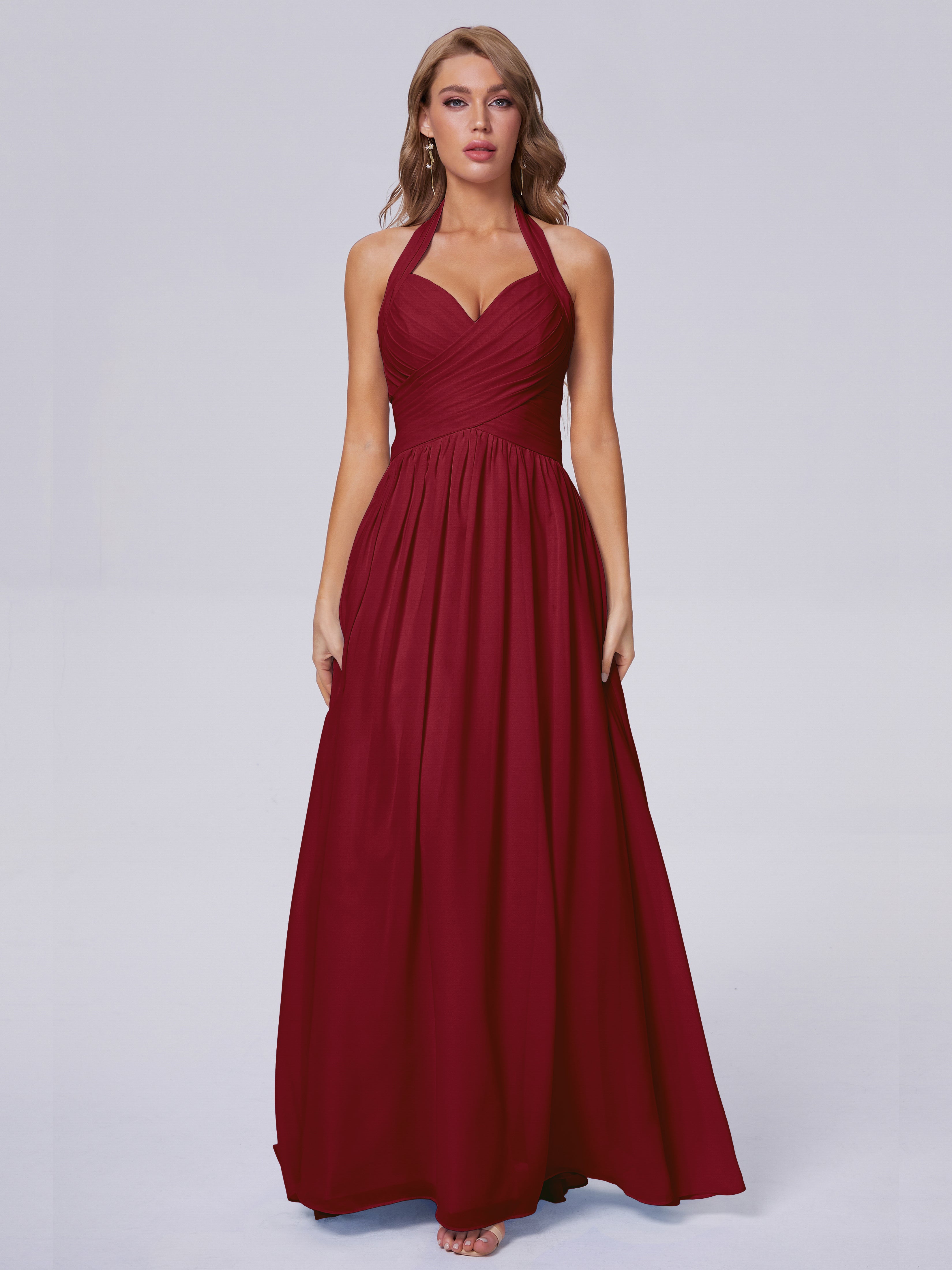 Amaya Pretty Halter Chiffon Long Bridesmaid Dresses
