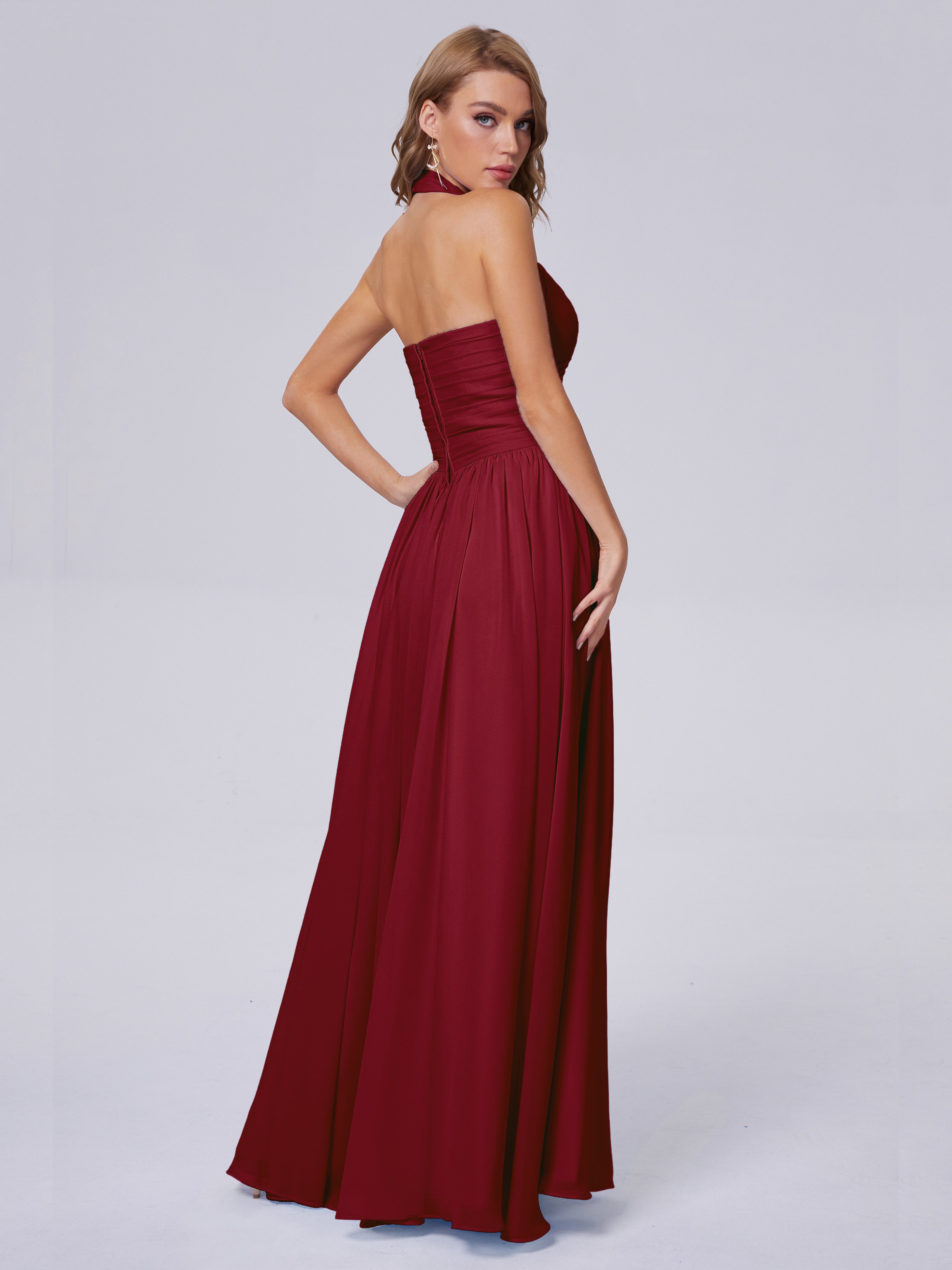 Amaya Pretty Halter Chiffon Long Bridesmaid Dresses