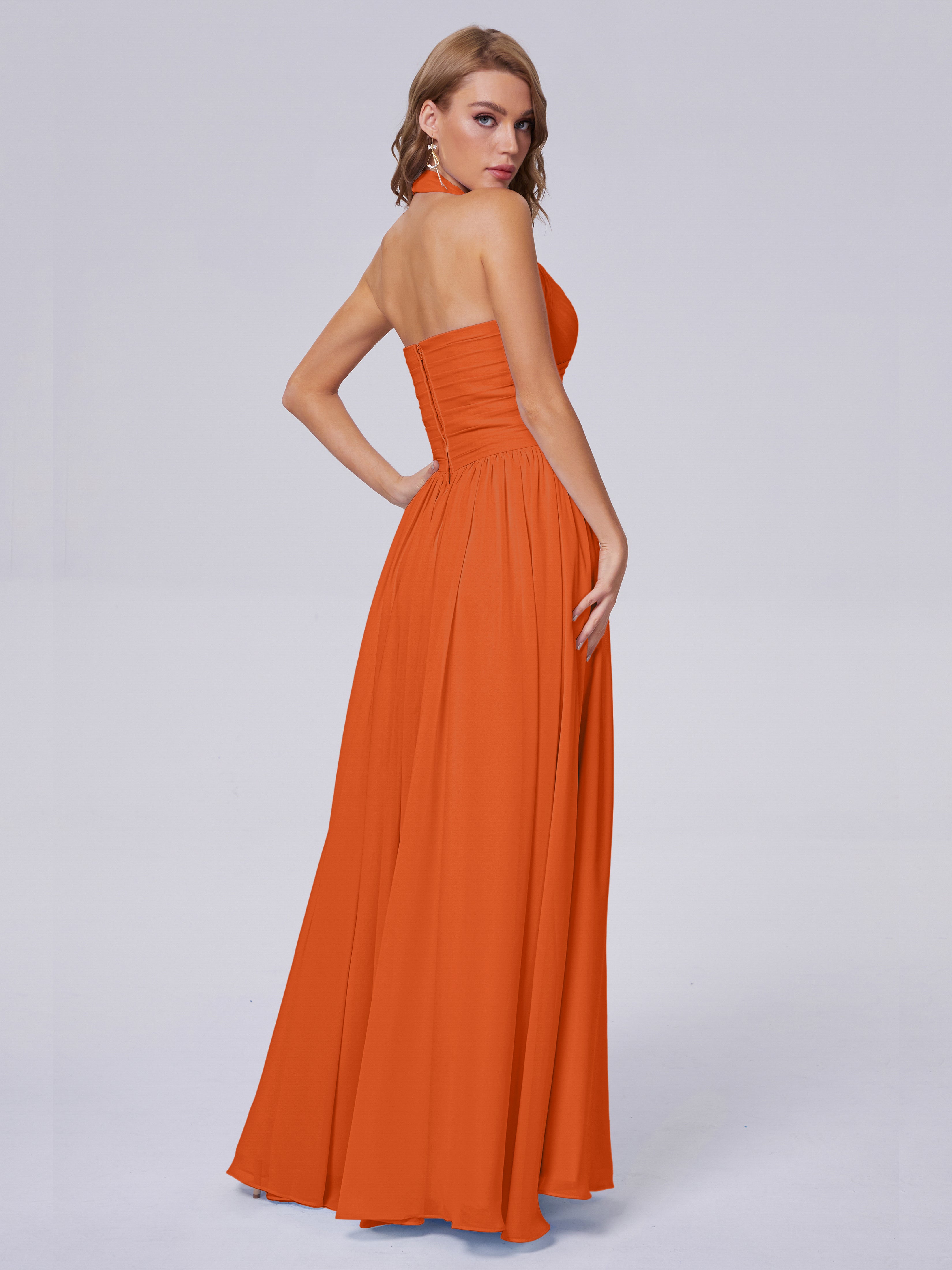 Amaya Pretty Halter Chiffon Long Bridesmaid Dresses