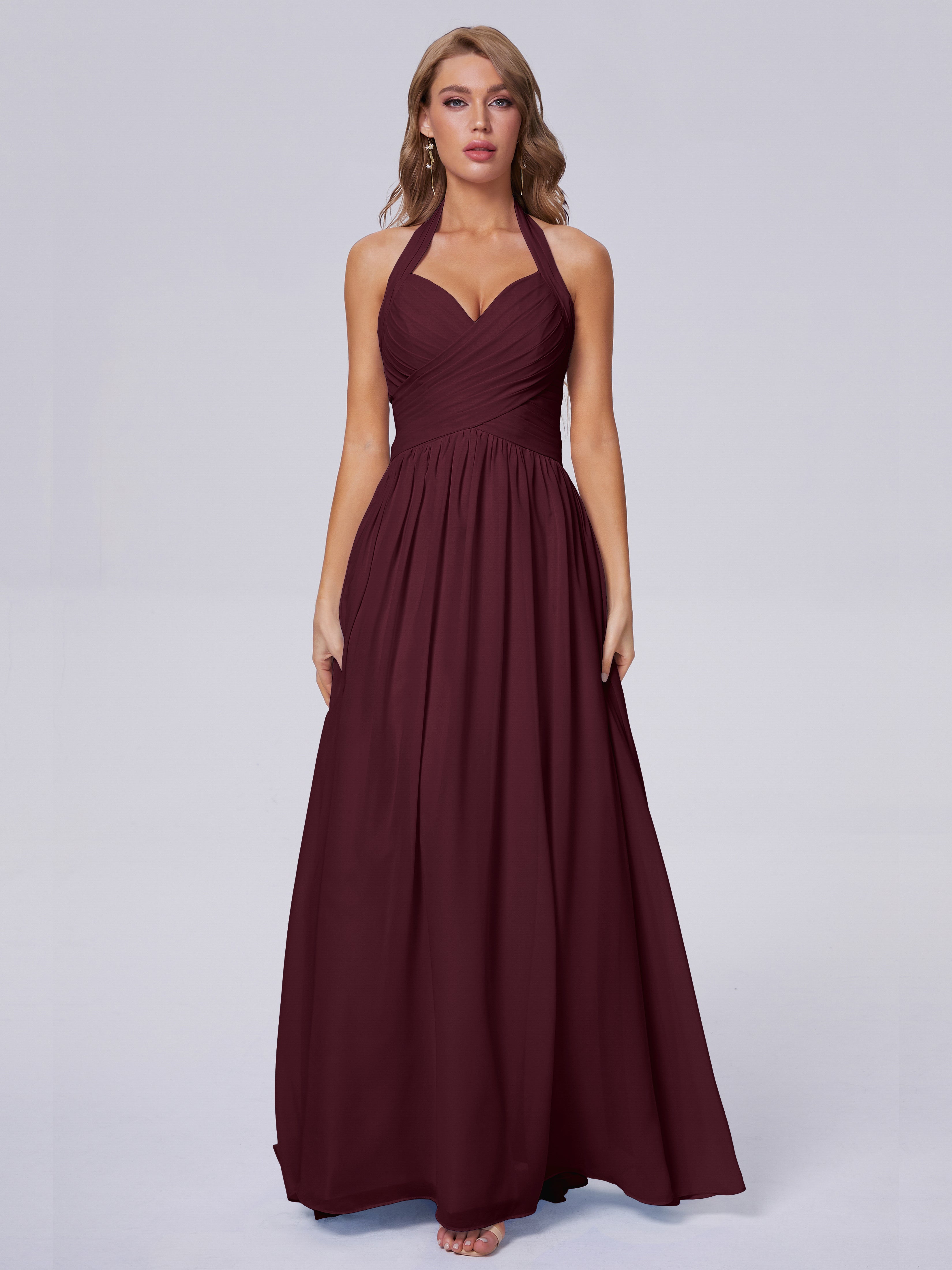 Amaya Pretty Halter Chiffon Long Bridesmaid Dresses