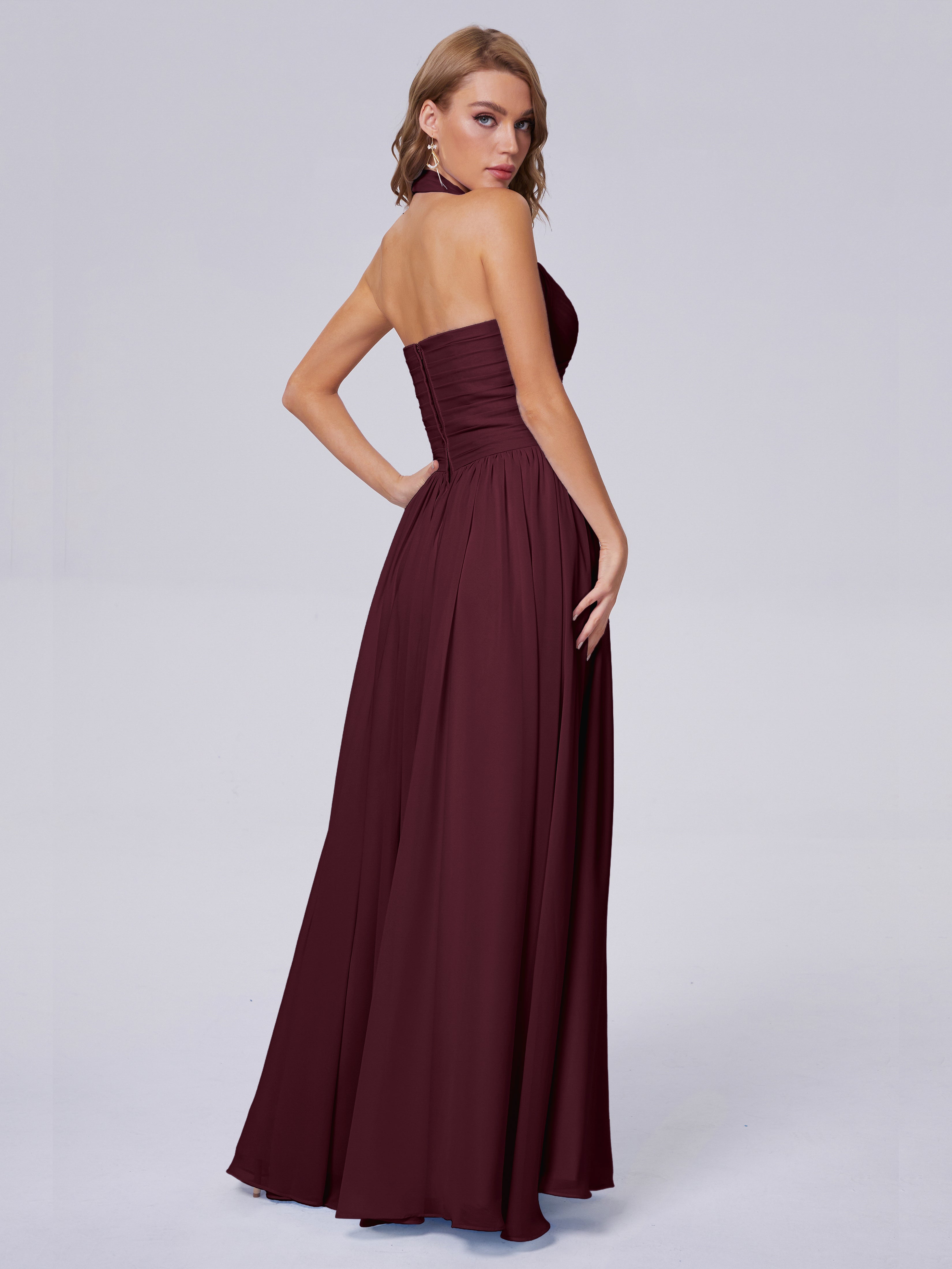 Amaya Pretty Halter Chiffon Long Bridesmaid Dresses