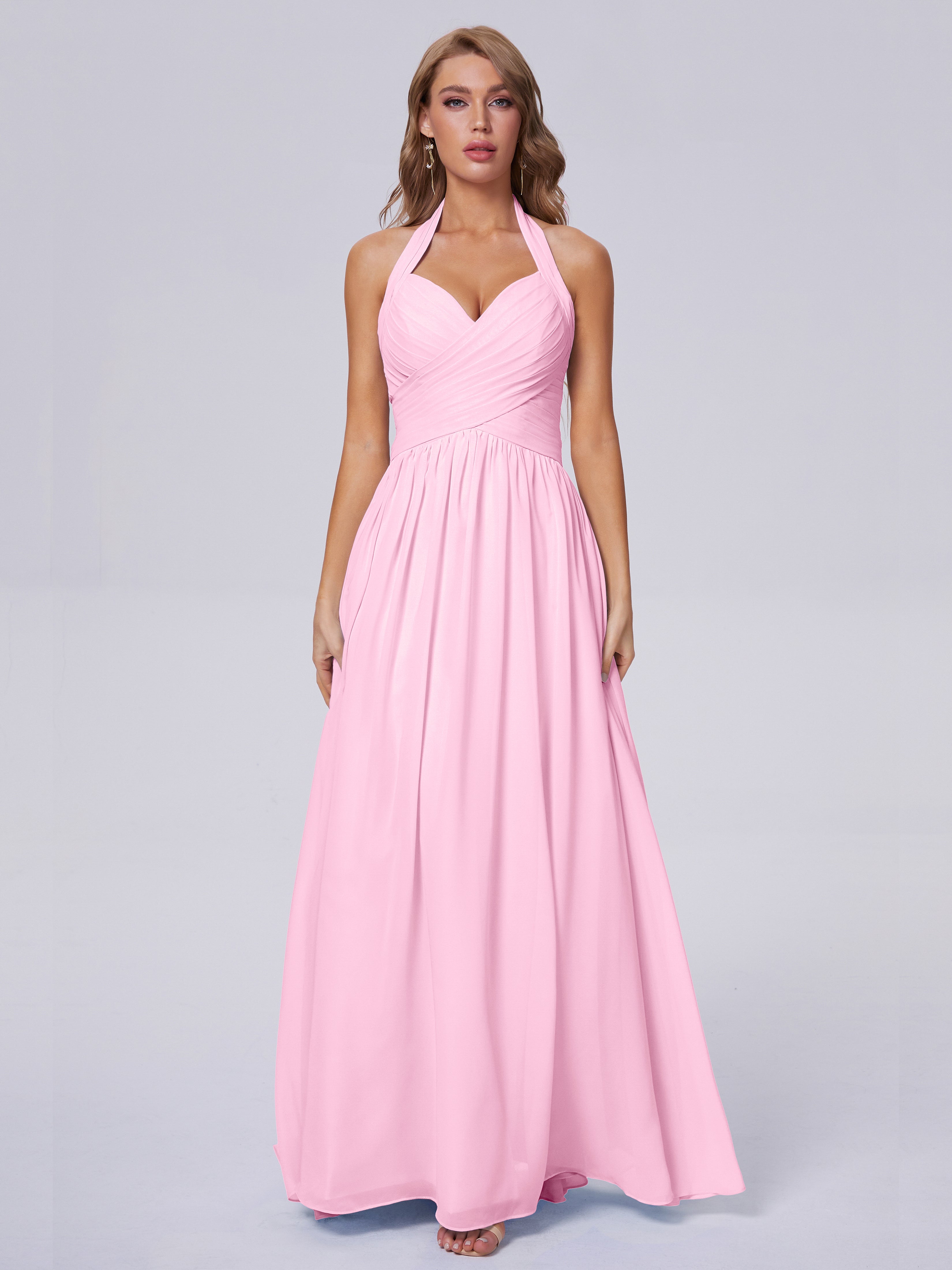 Amaya Pretty Halter Chiffon Long Bridesmaid Dresses