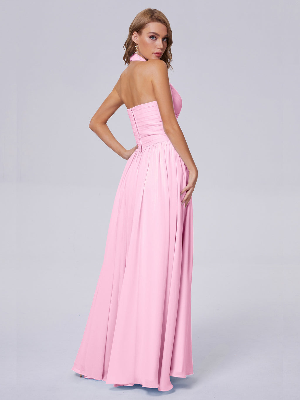 Amaya Pretty Halter Chiffon Long Bridesmaid Dresses