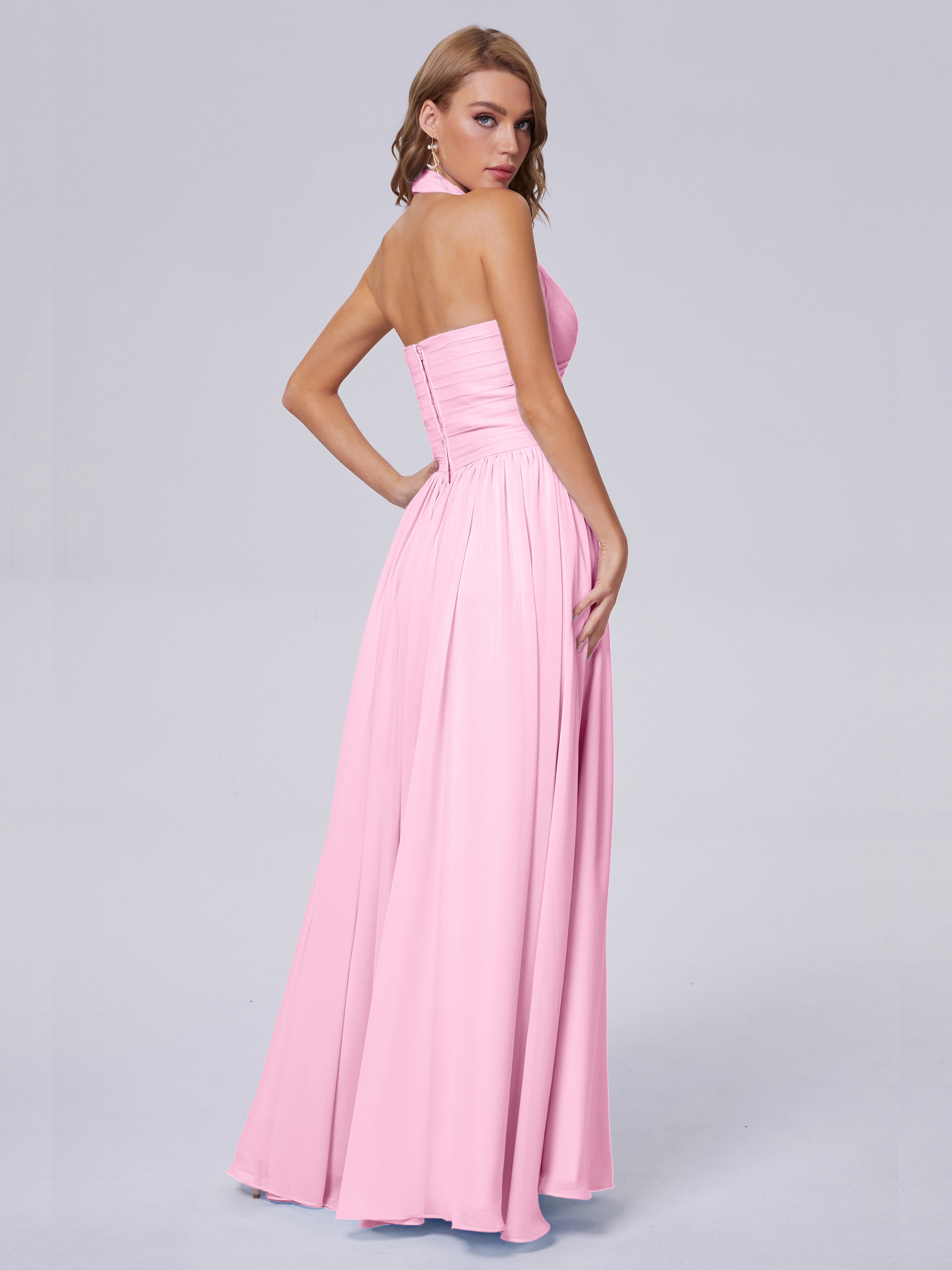 Amaya Pretty Halter Chiffon Long Bridesmaid Dresses