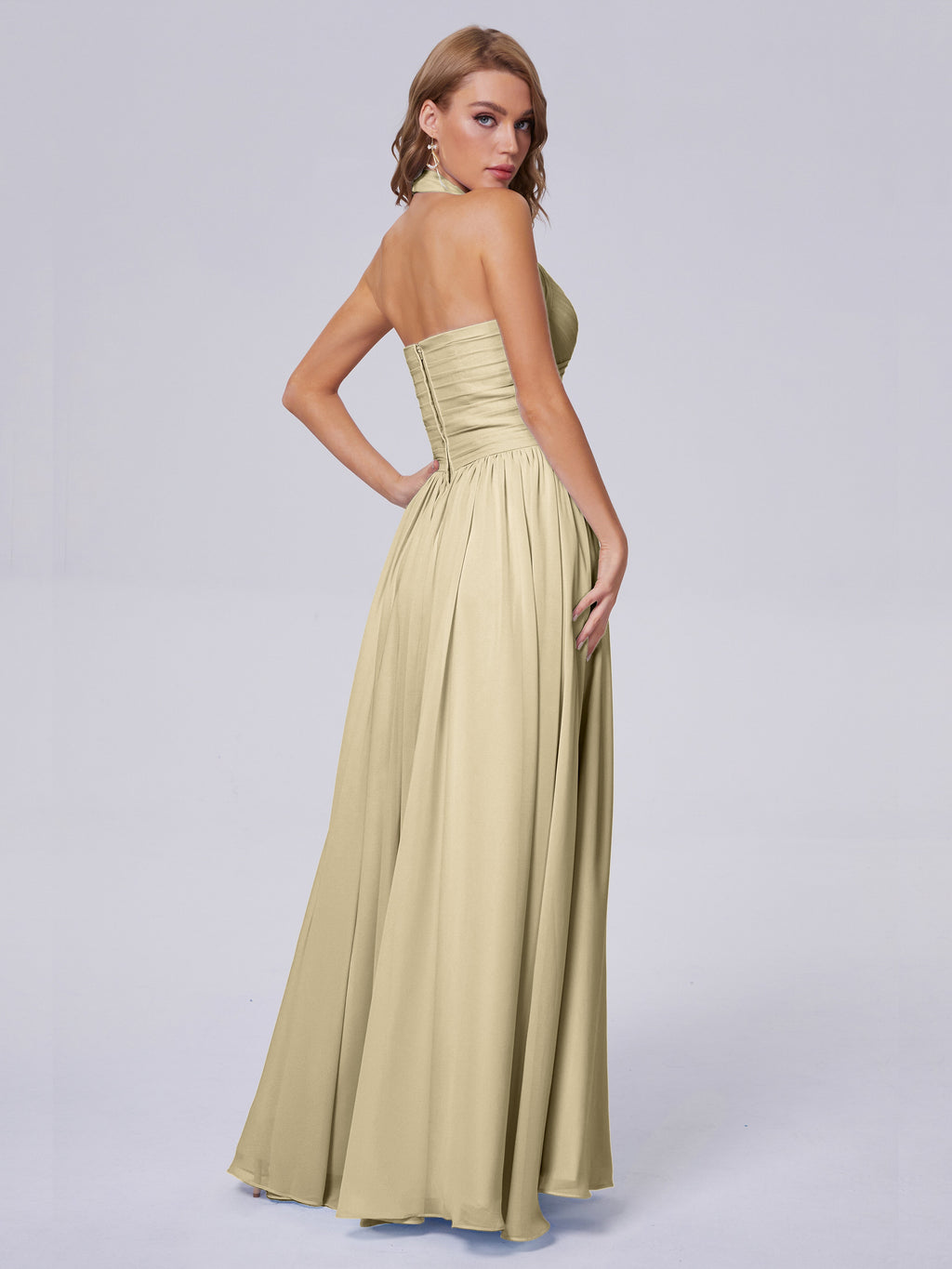 Amaya Pretty Halter Chiffon Long Bridesmaid Dresses