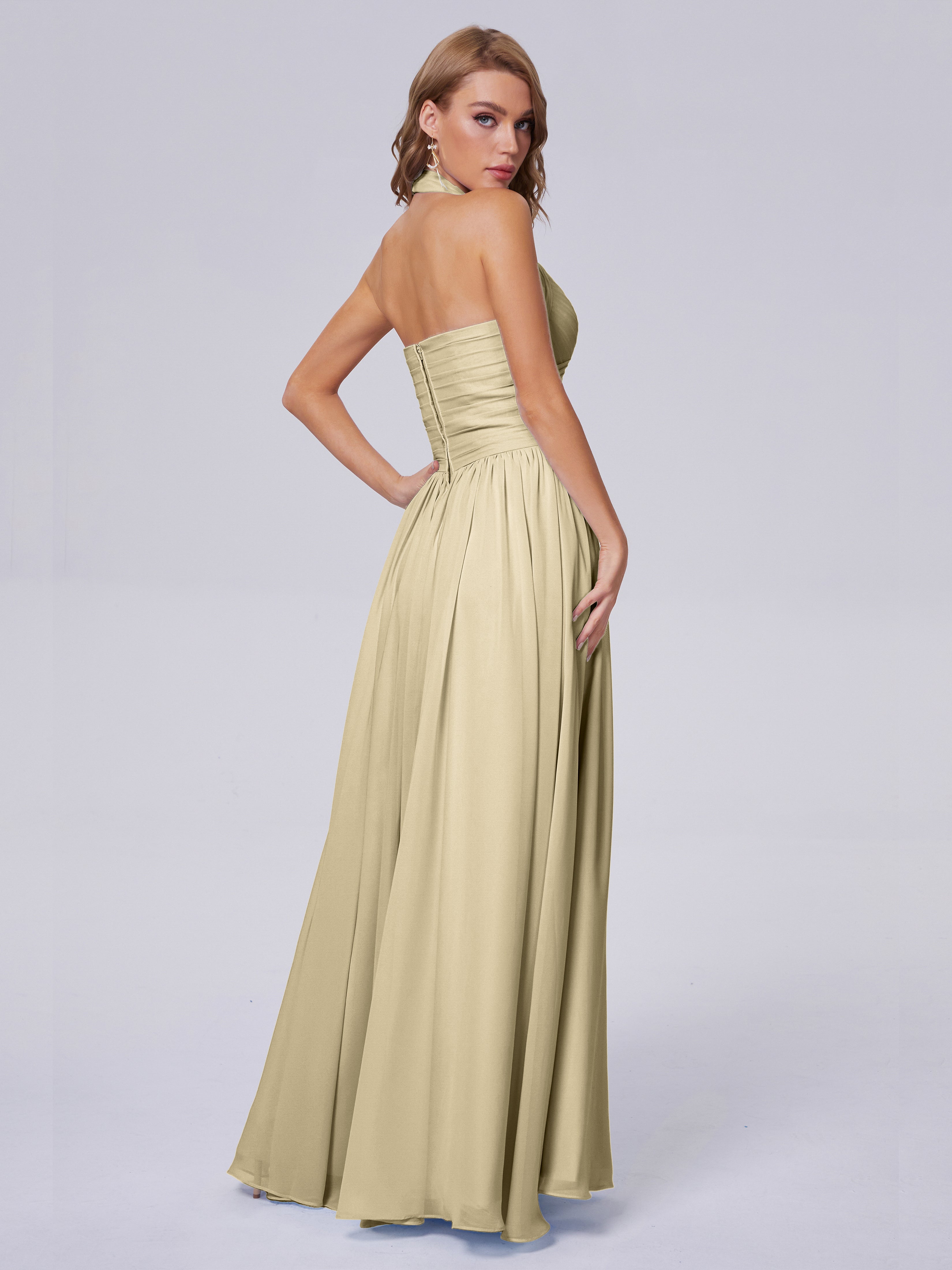 Amaya Pretty Halter Chiffon Long Bridesmaid Dresses