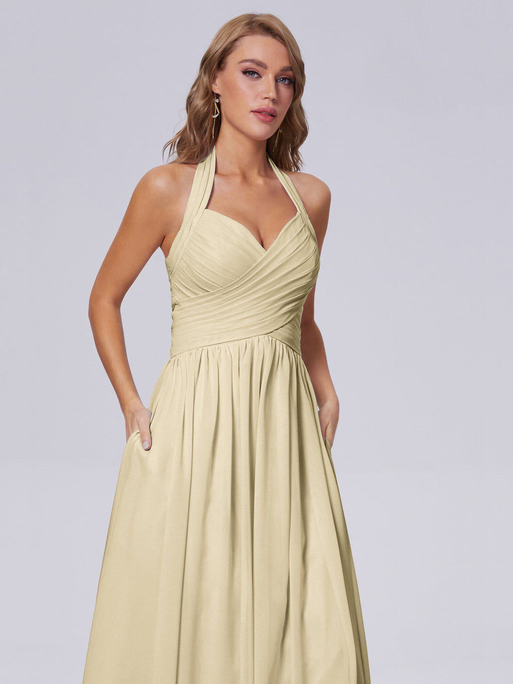 Amaya Pretty Halter Chiffon Long Bridesmaid Dresses