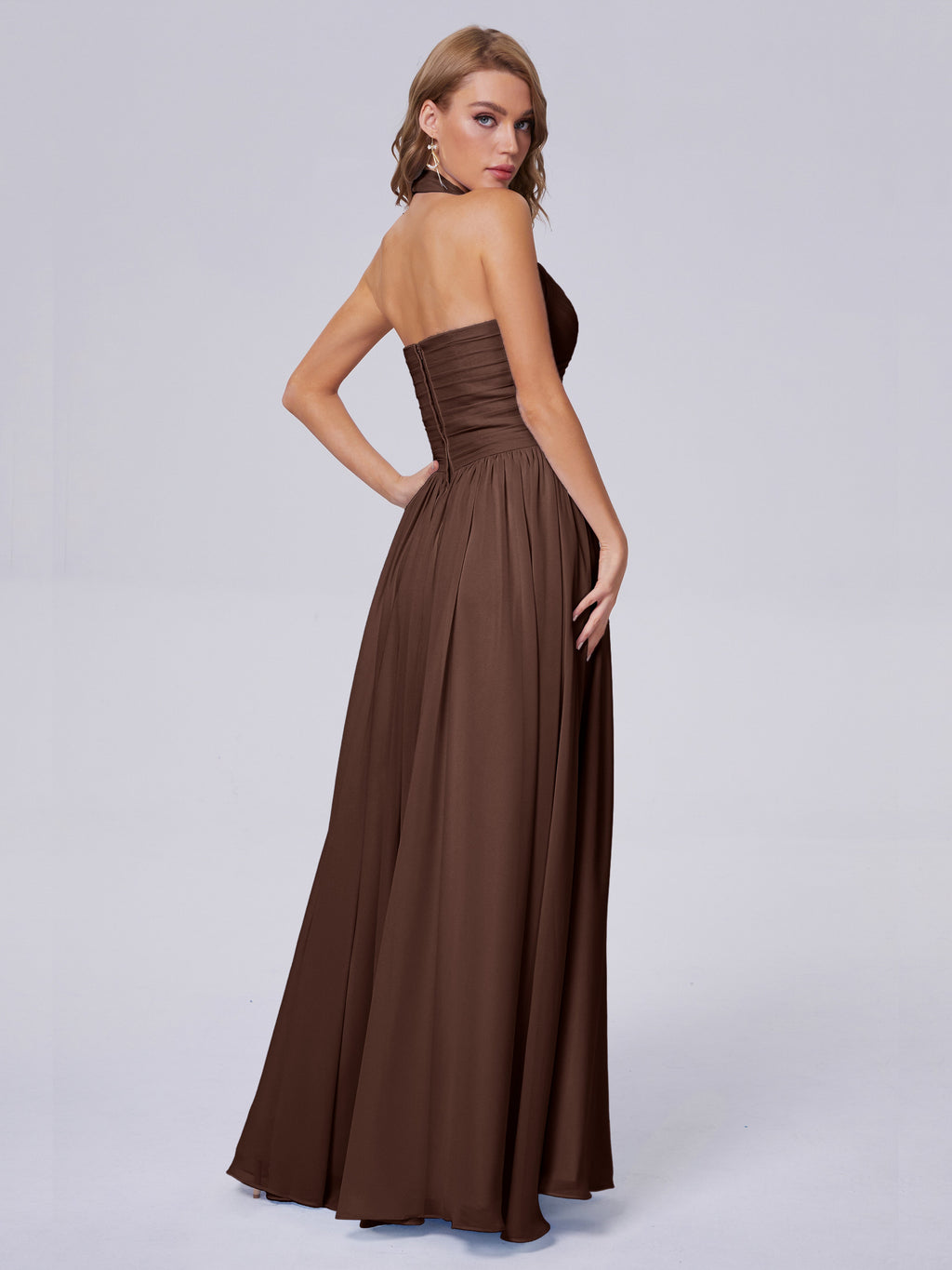 Amaya Pretty Halter Chiffon Long Bridesmaid Dresses