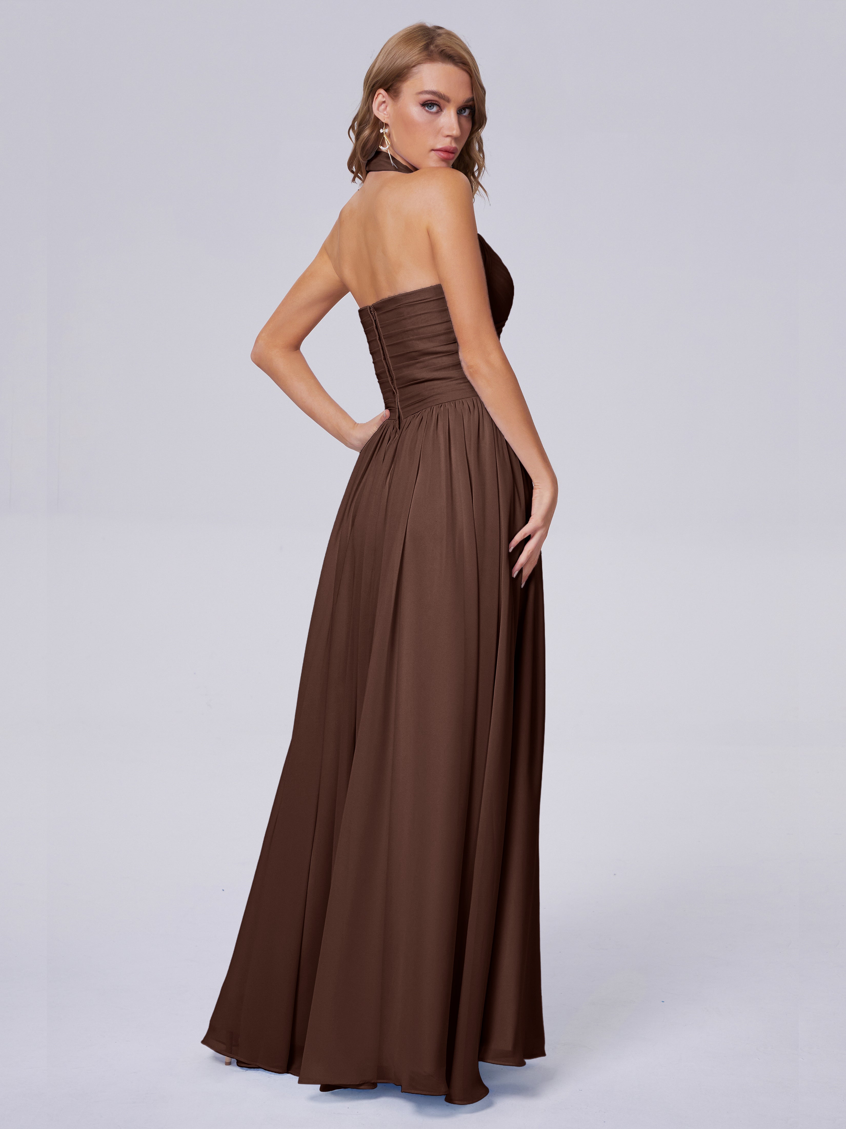 Amaya Pretty Halter Chiffon Long Bridesmaid Dresses
