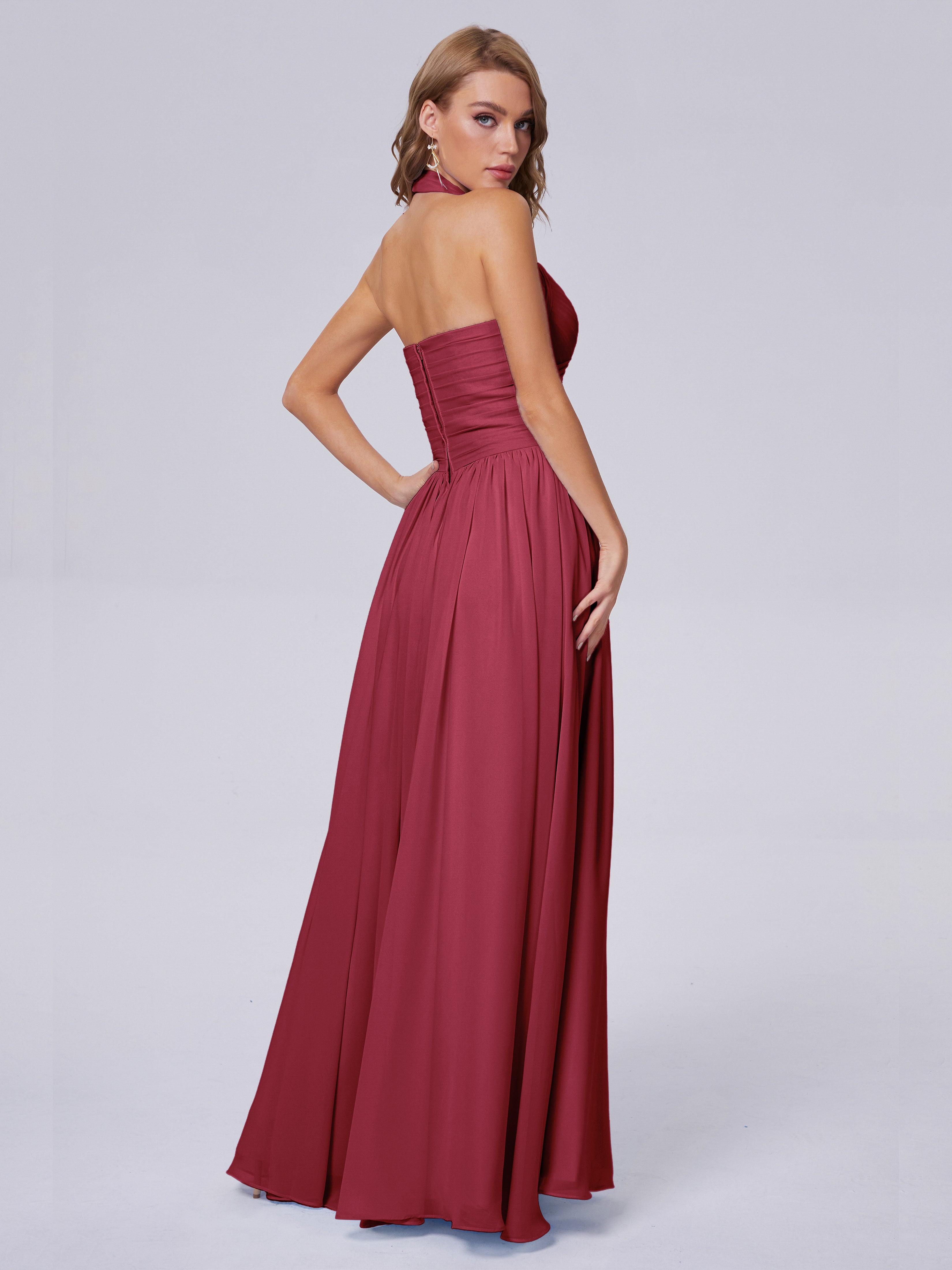 Amaya Pretty Halter Chiffon Long Bridesmaid Dresses