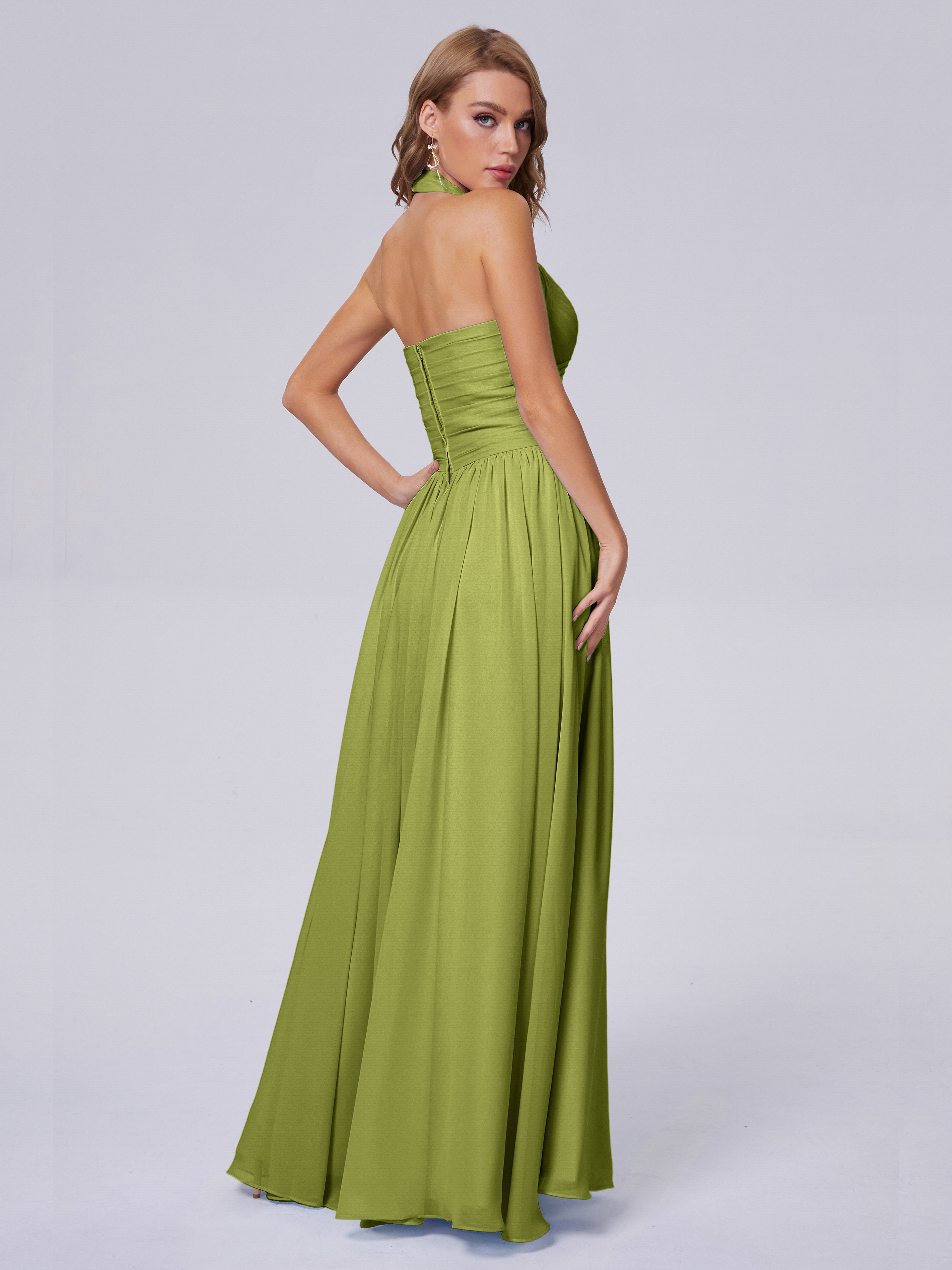 Amaya Pretty Halter Chiffon Long Bridesmaid Dresses