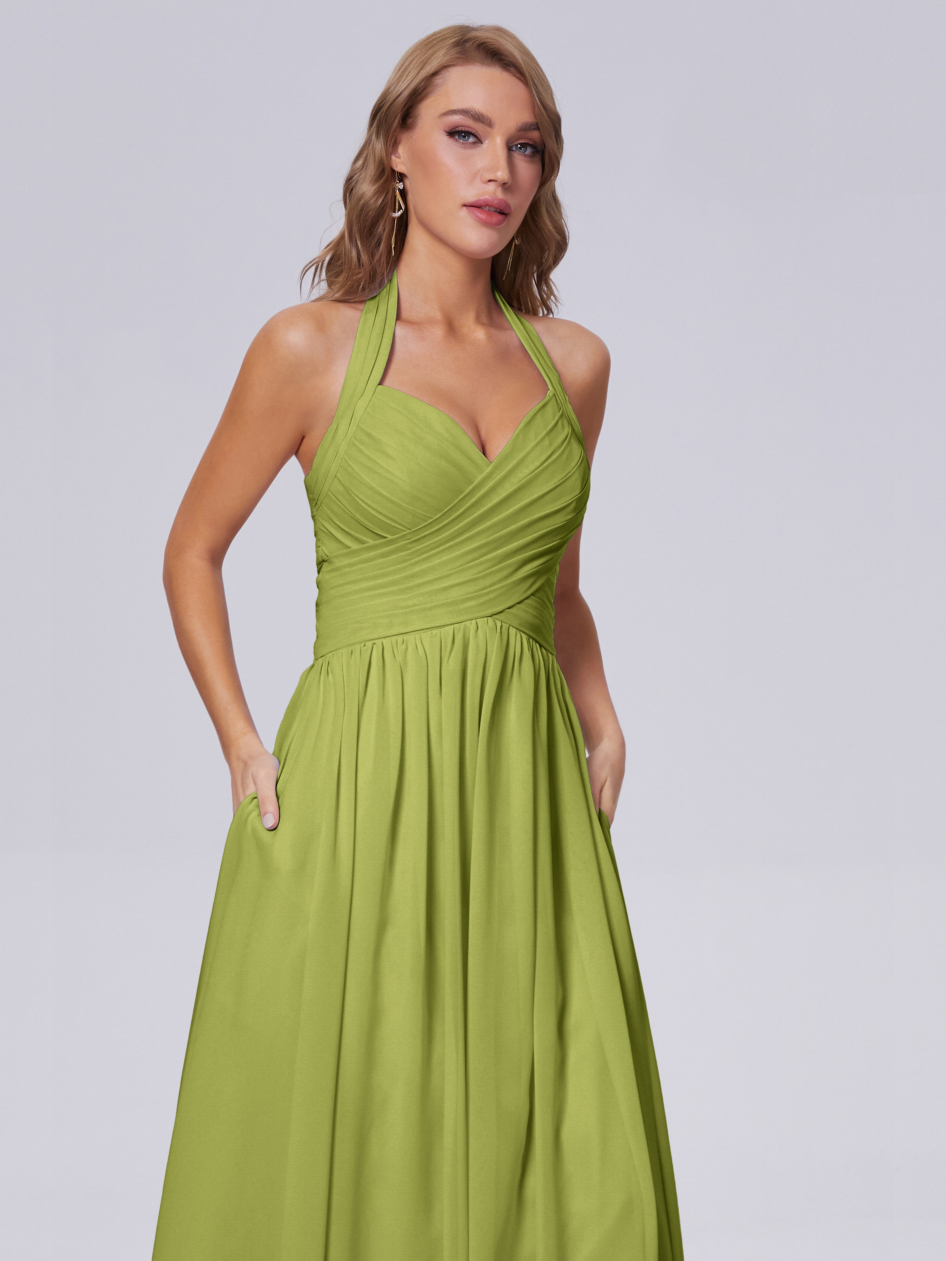 Amaya Pretty Halter Chiffon Long Bridesmaid Dresses