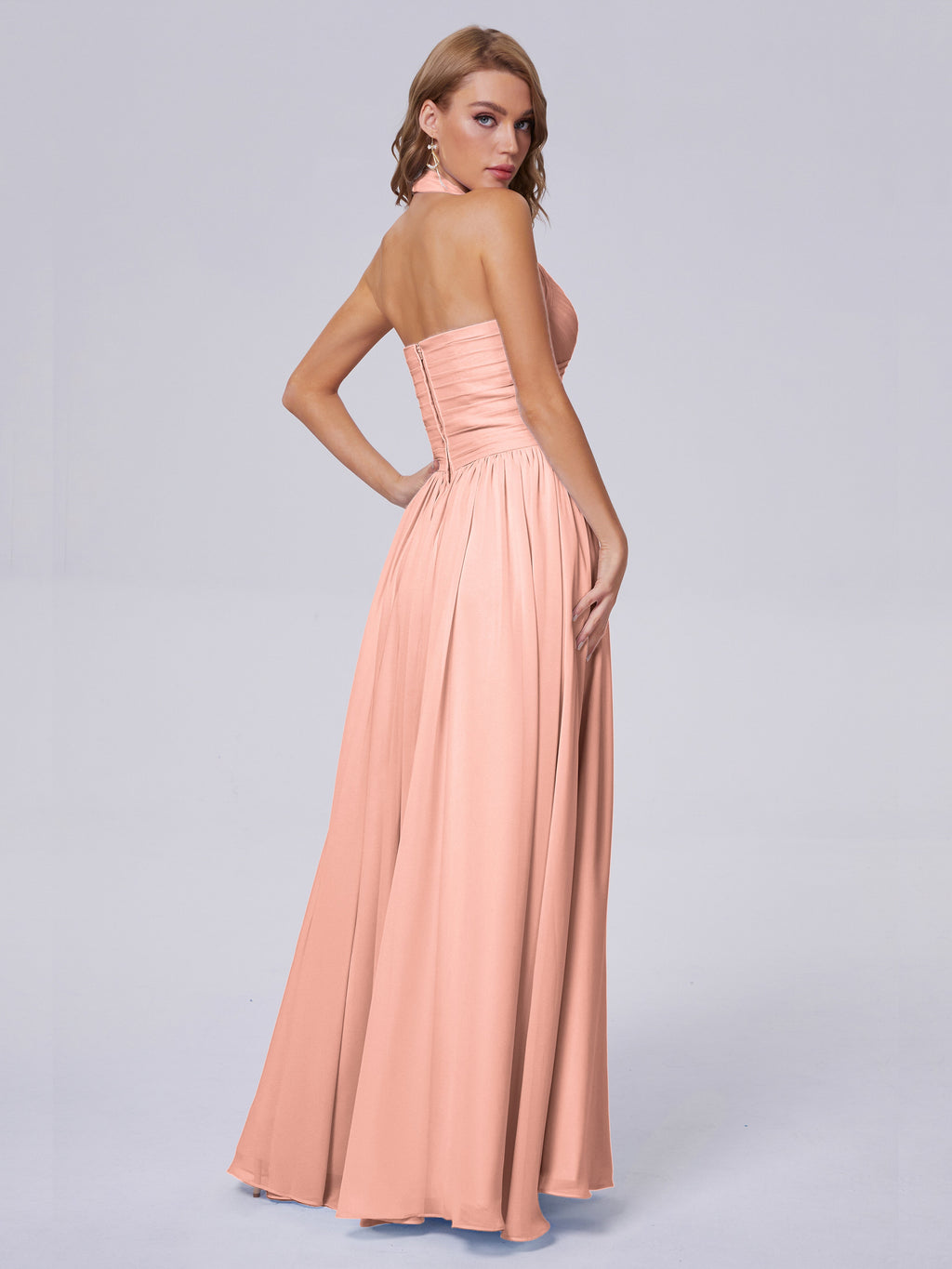 Amaya Pretty Halter Chiffon Long Bridesmaid Dresses