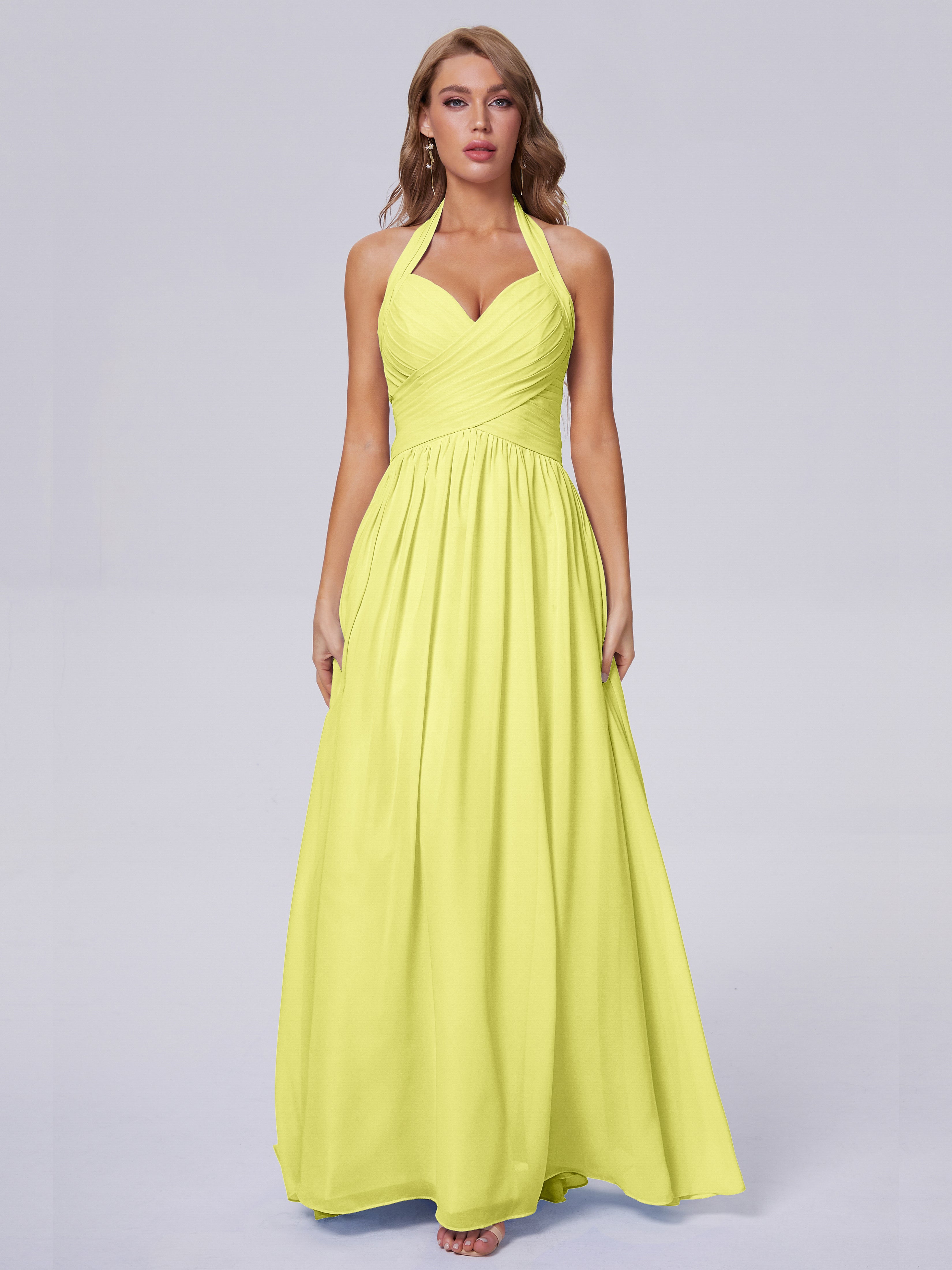 Amaya Pretty Halter Chiffon Long Bridesmaid Dresses