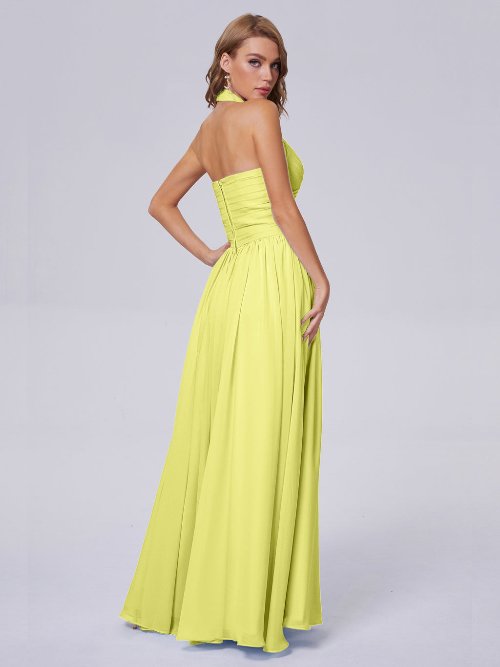 Amaya Pretty Halter Chiffon Long Bridesmaid Dresses