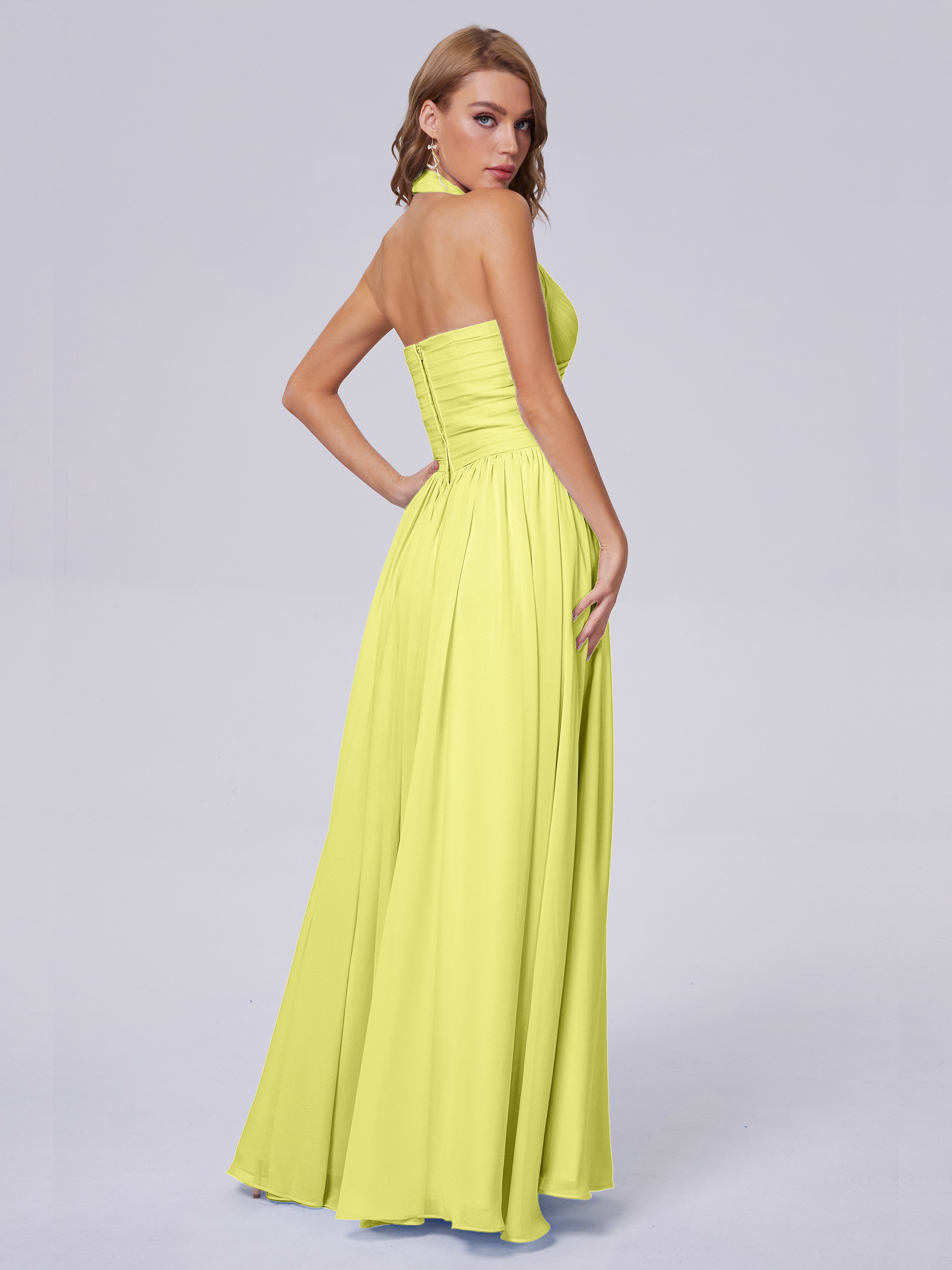 Amaya Pretty Halter Chiffon Long Bridesmaid Dresses