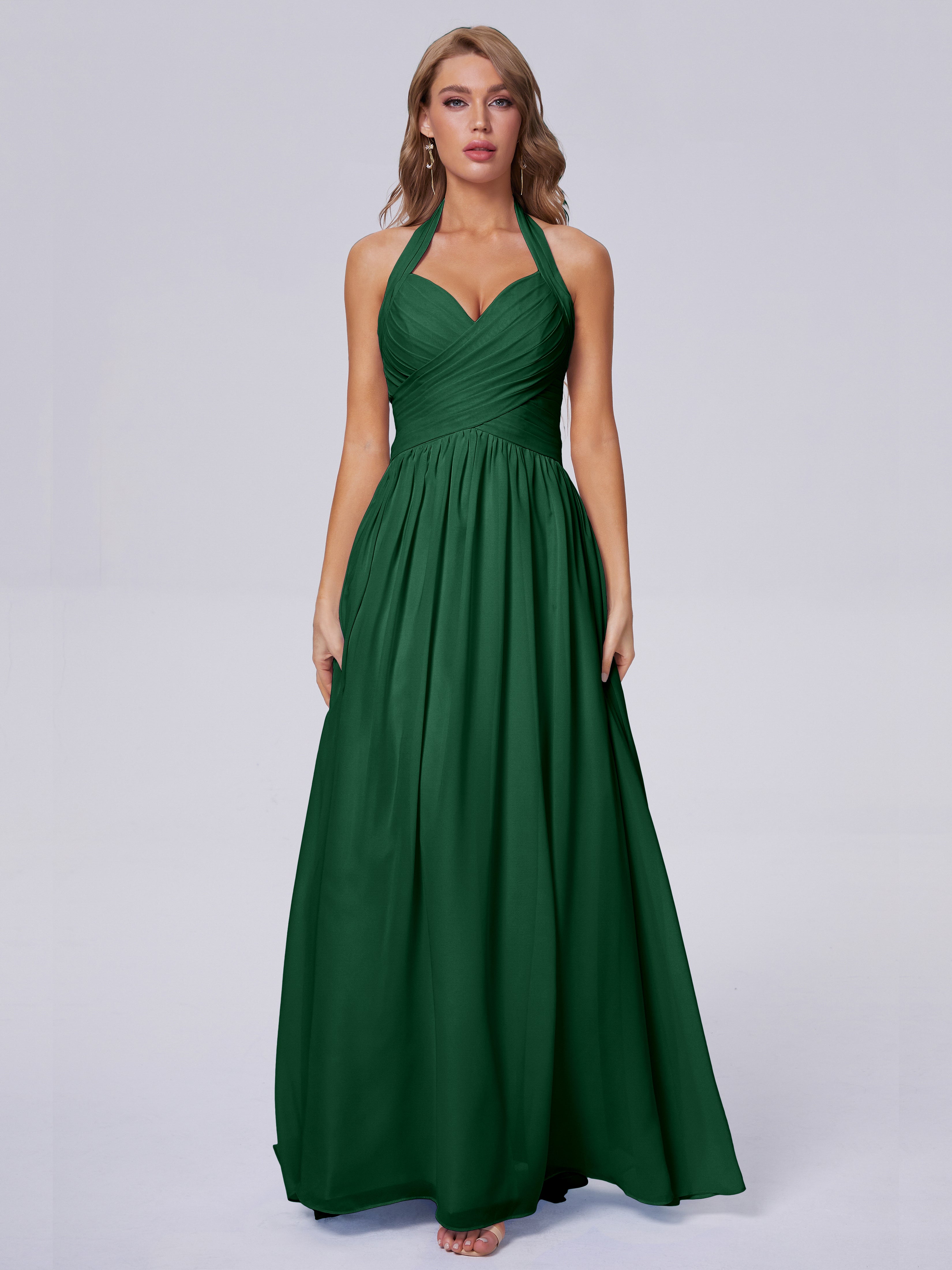 Amaya Pretty Halter Chiffon Long Bridesmaid Dresses