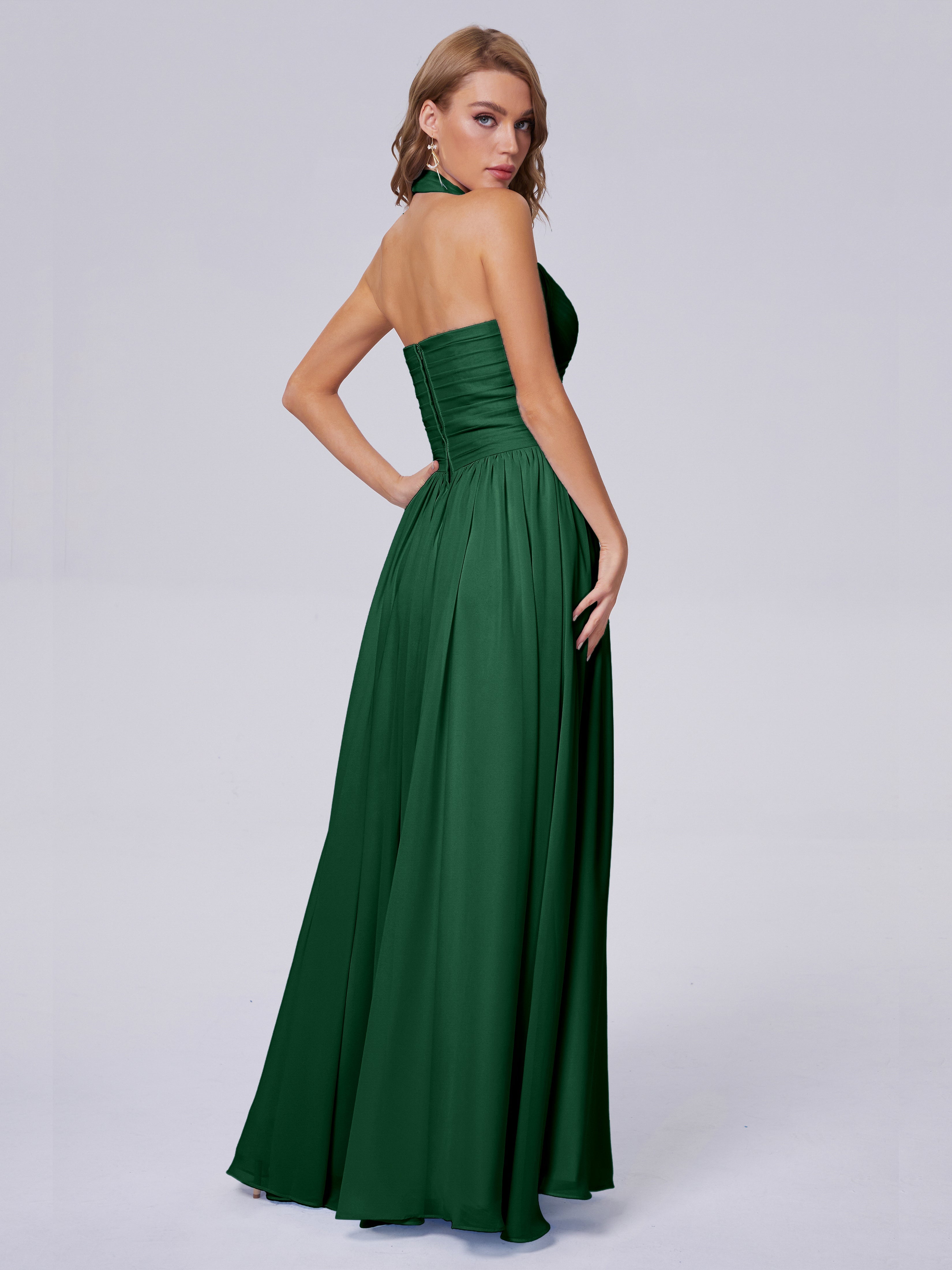 Amaya Pretty Halter Chiffon Long Bridesmaid Dresses