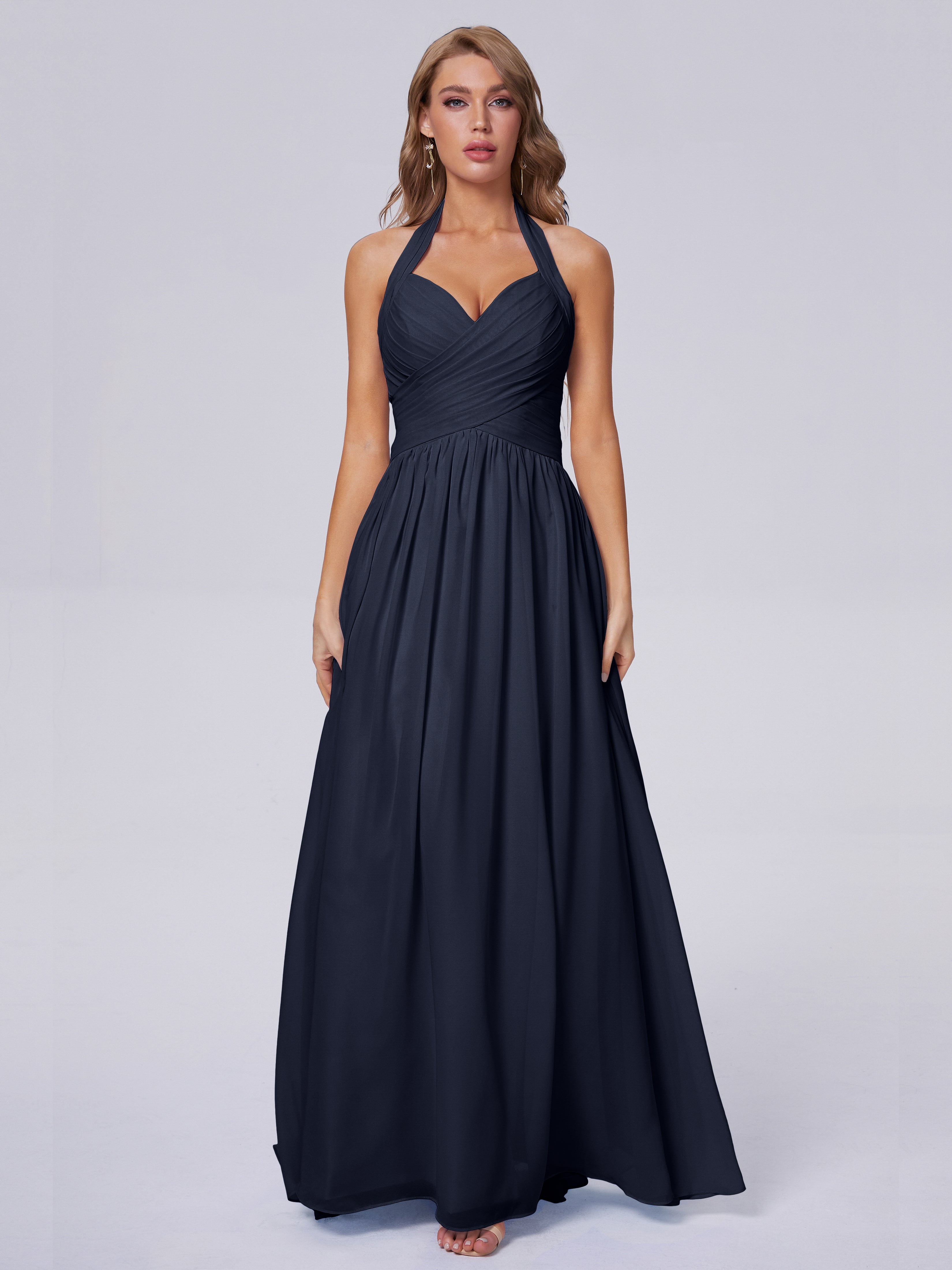 Amaya Pretty Halter Chiffon Long Bridesmaid Dresses
