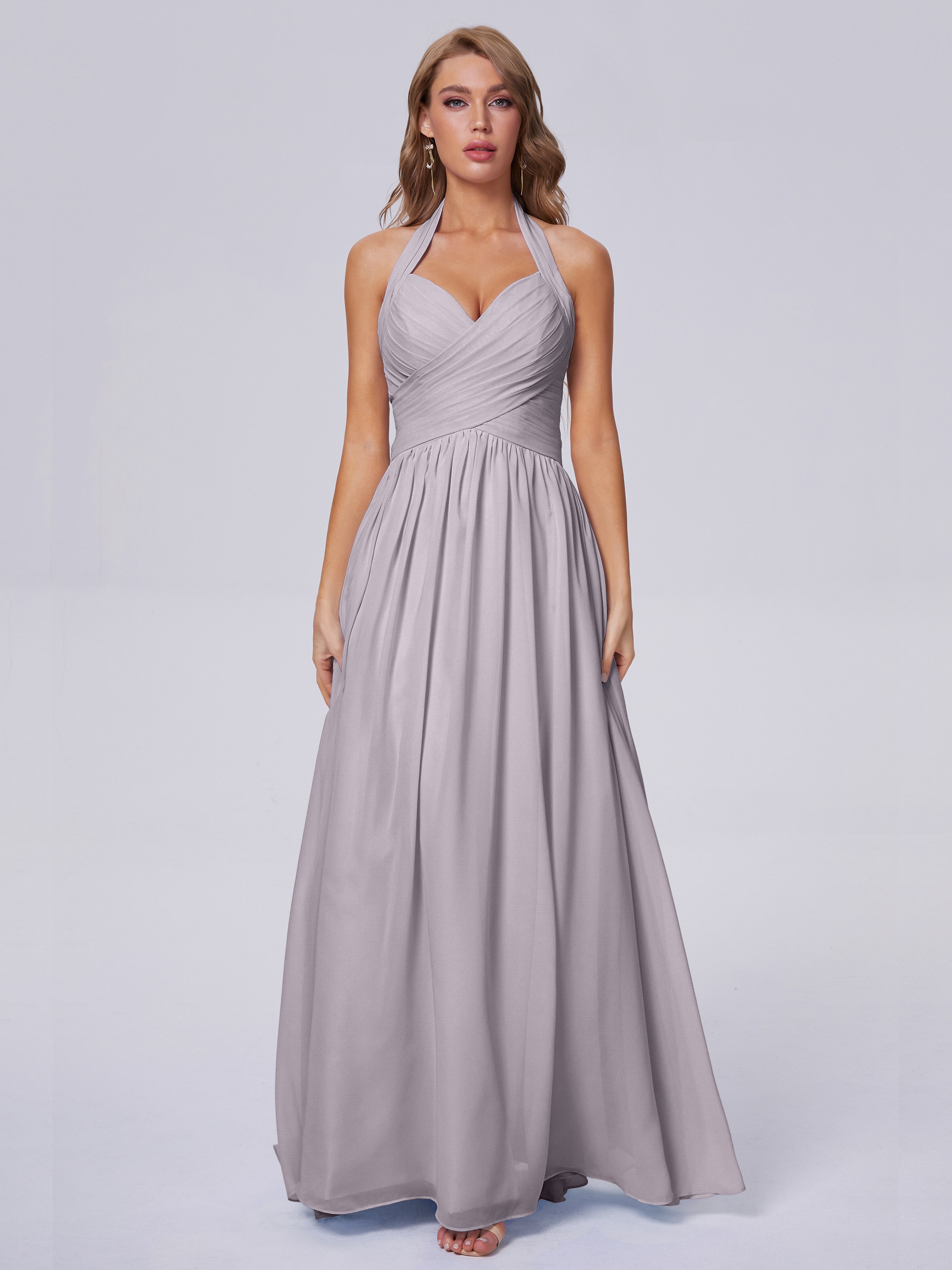 Amaya Pretty Halter Chiffon Long Bridesmaid Dresses