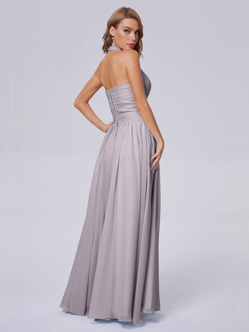 Amaya Pretty Halter Chiffon Long Bridesmaid Dresses