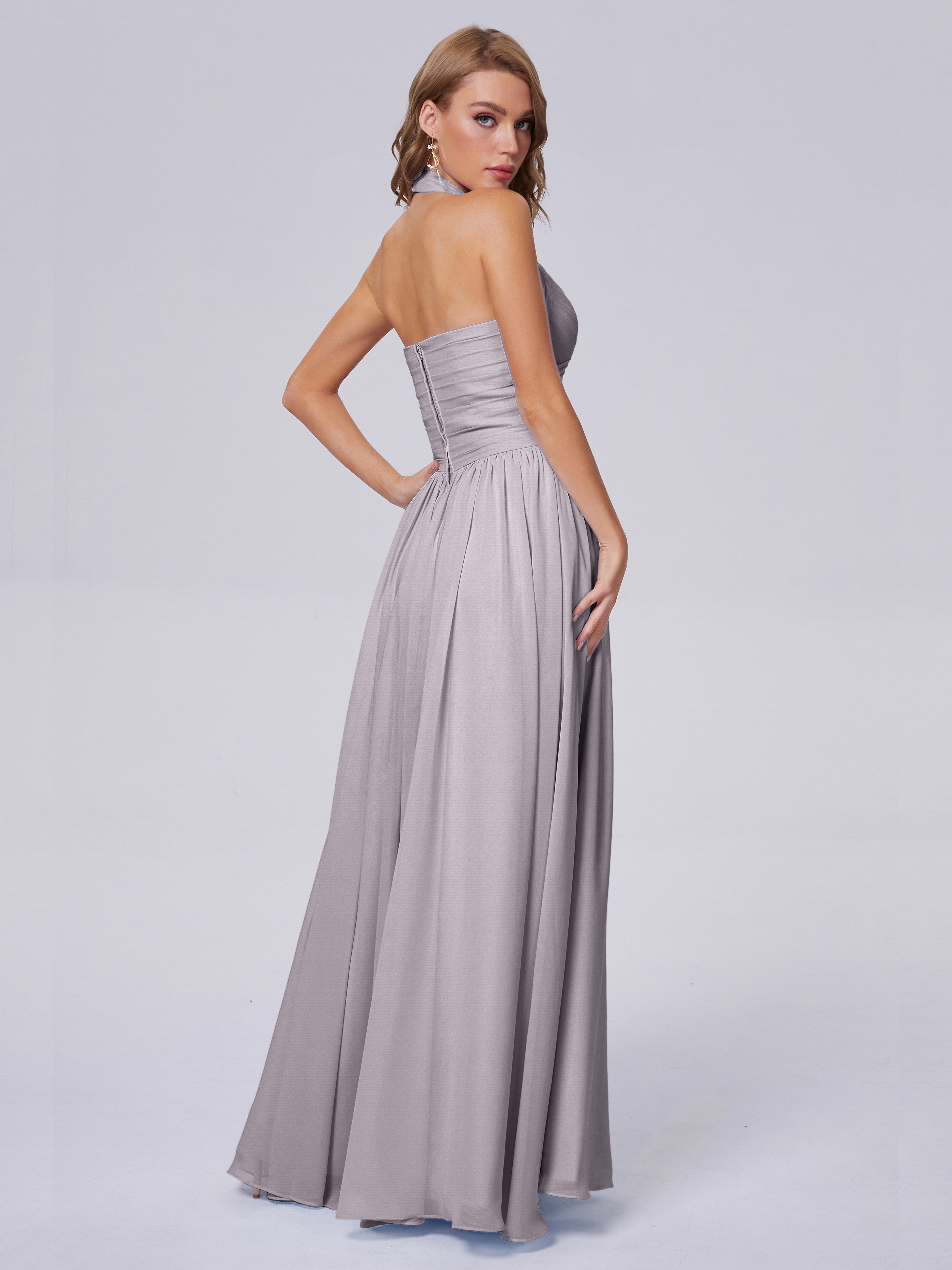 Amaya Pretty Halter Chiffon Long Bridesmaid Dresses