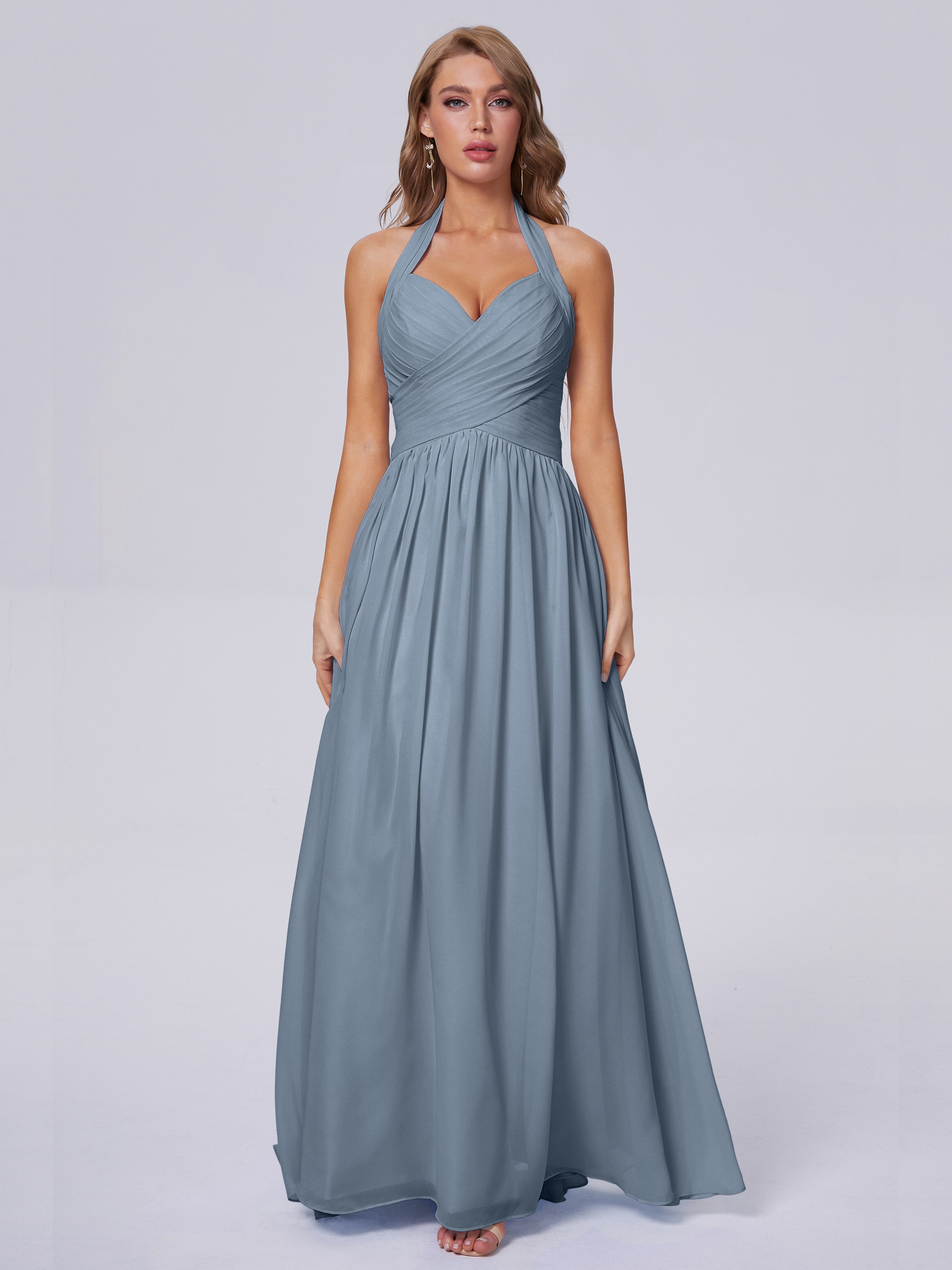 Amaya Pretty Halter Chiffon Long Bridesmaid Dresses
