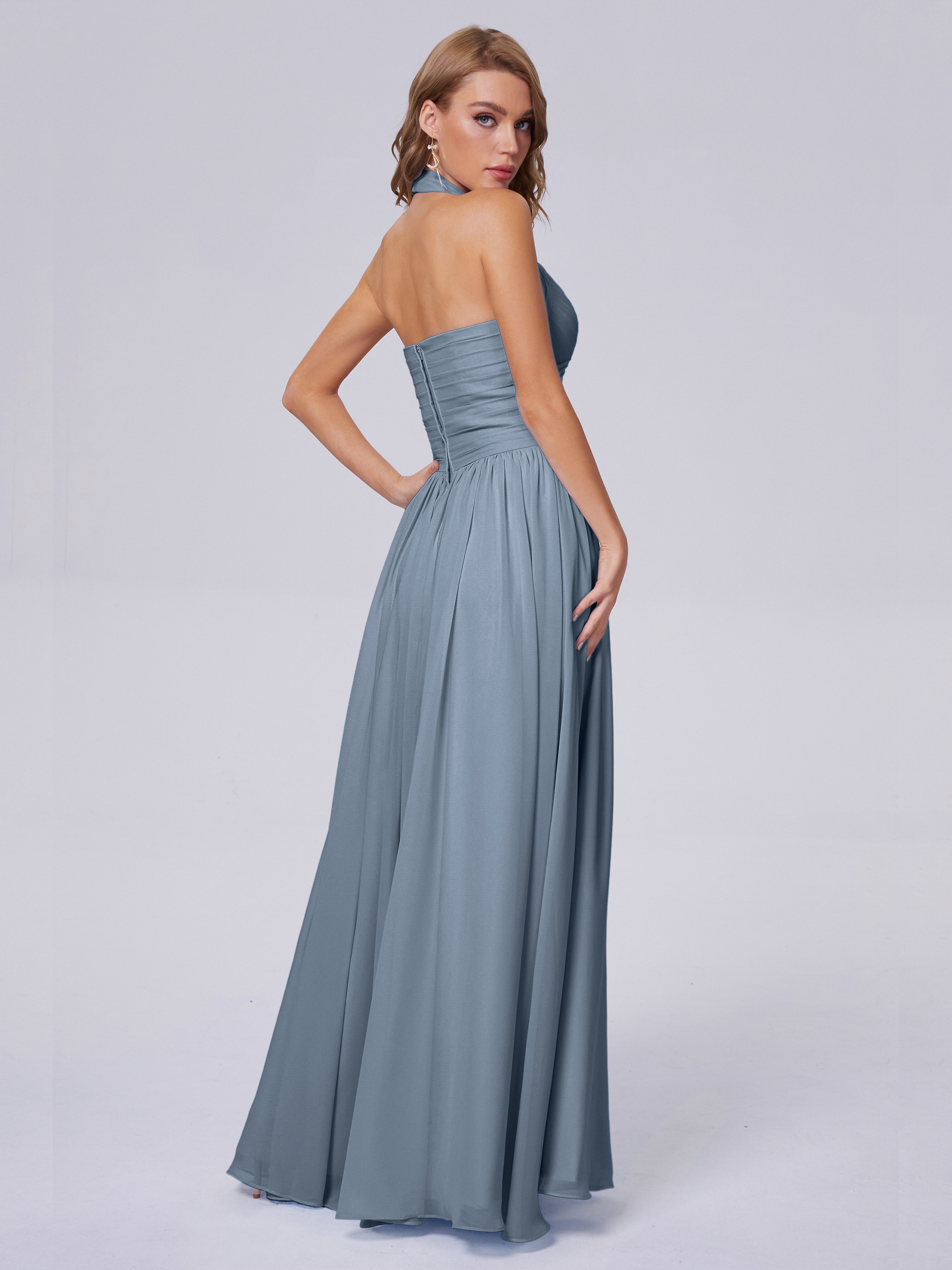 Amaya Pretty Halter Chiffon Long Bridesmaid Dresses