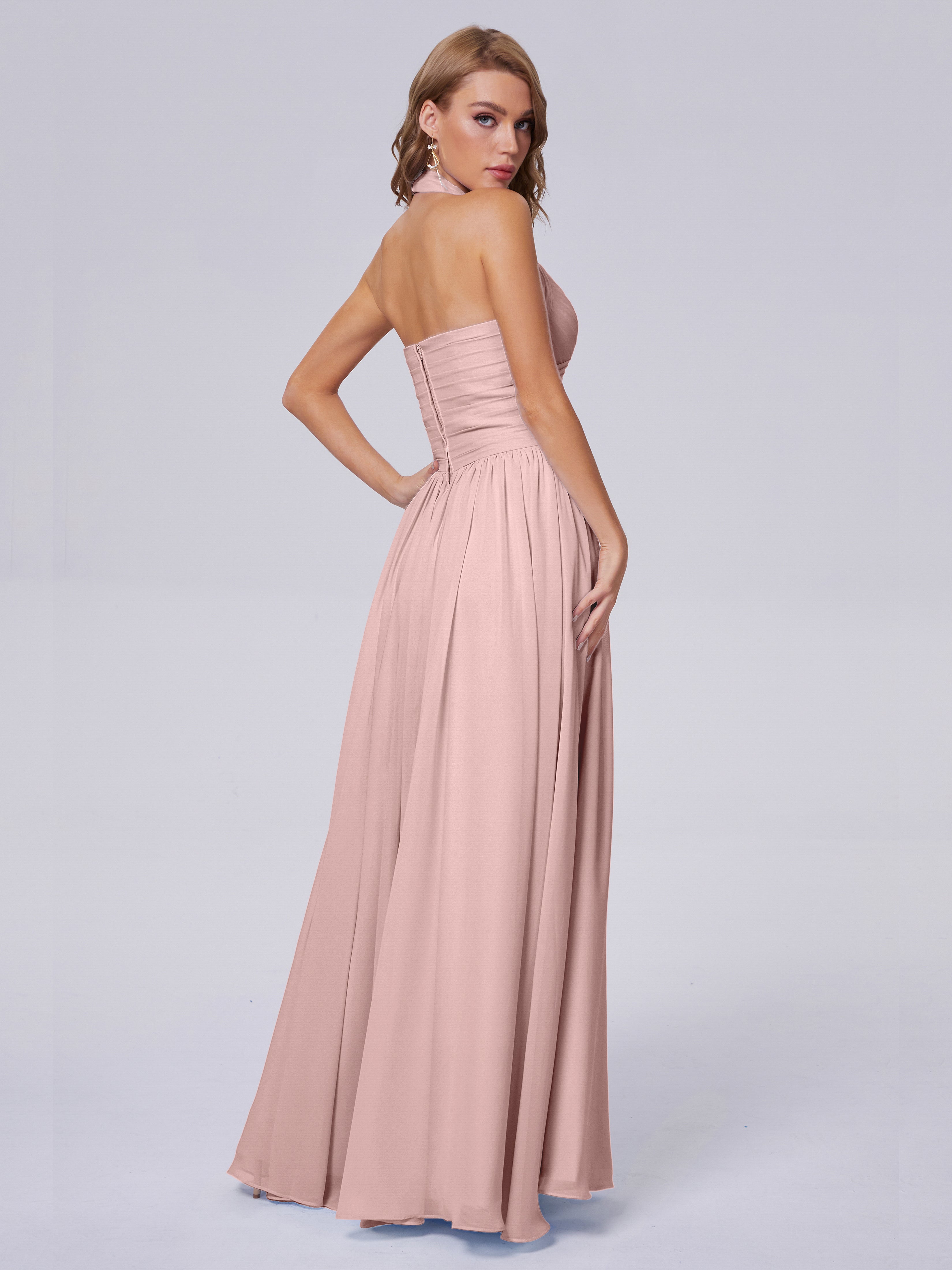 Amaya Pretty Halter Chiffon Long Bridesmaid Dresses