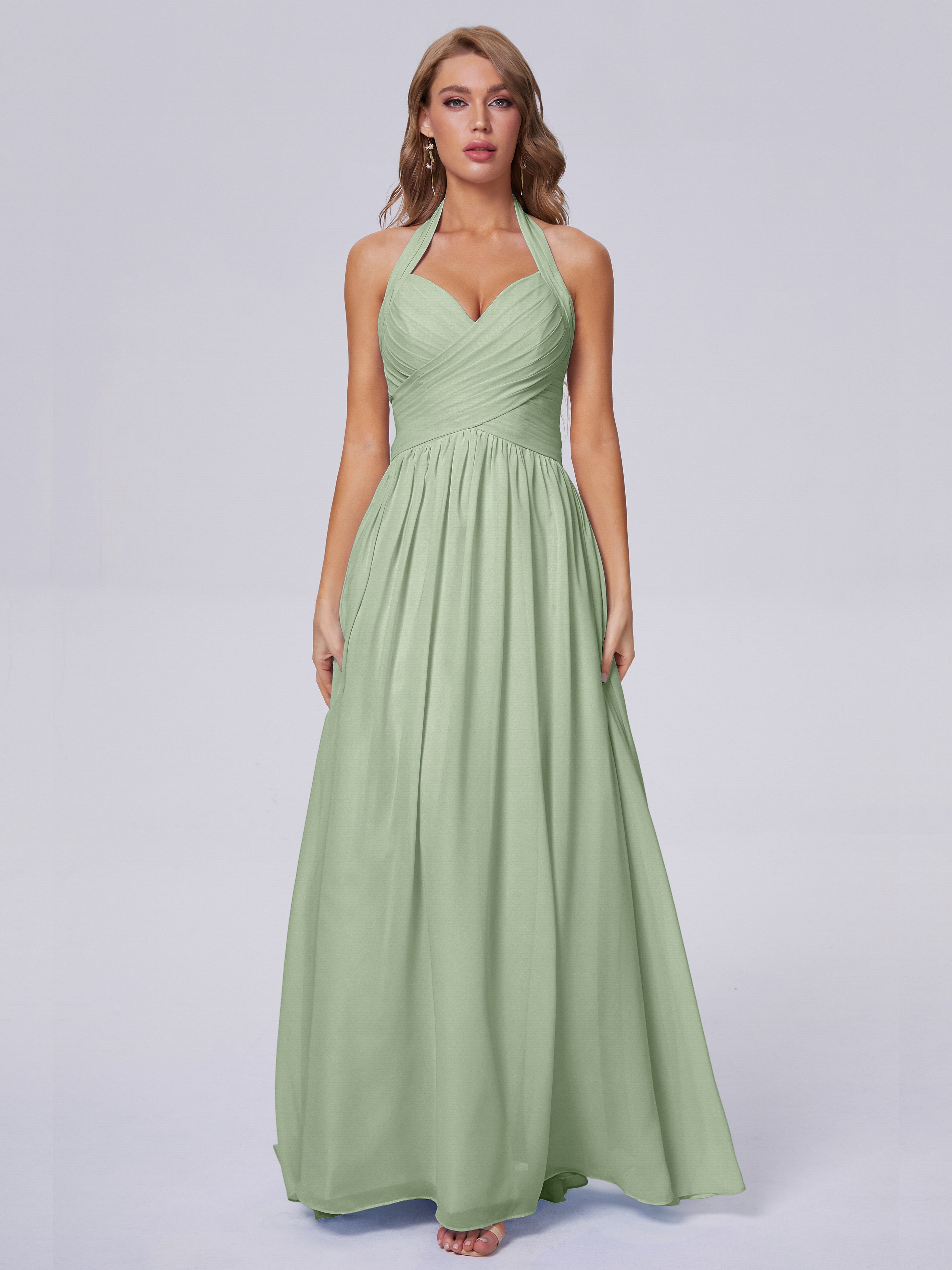 Amaya Pretty Halter Chiffon Long Bridesmaid Dresses