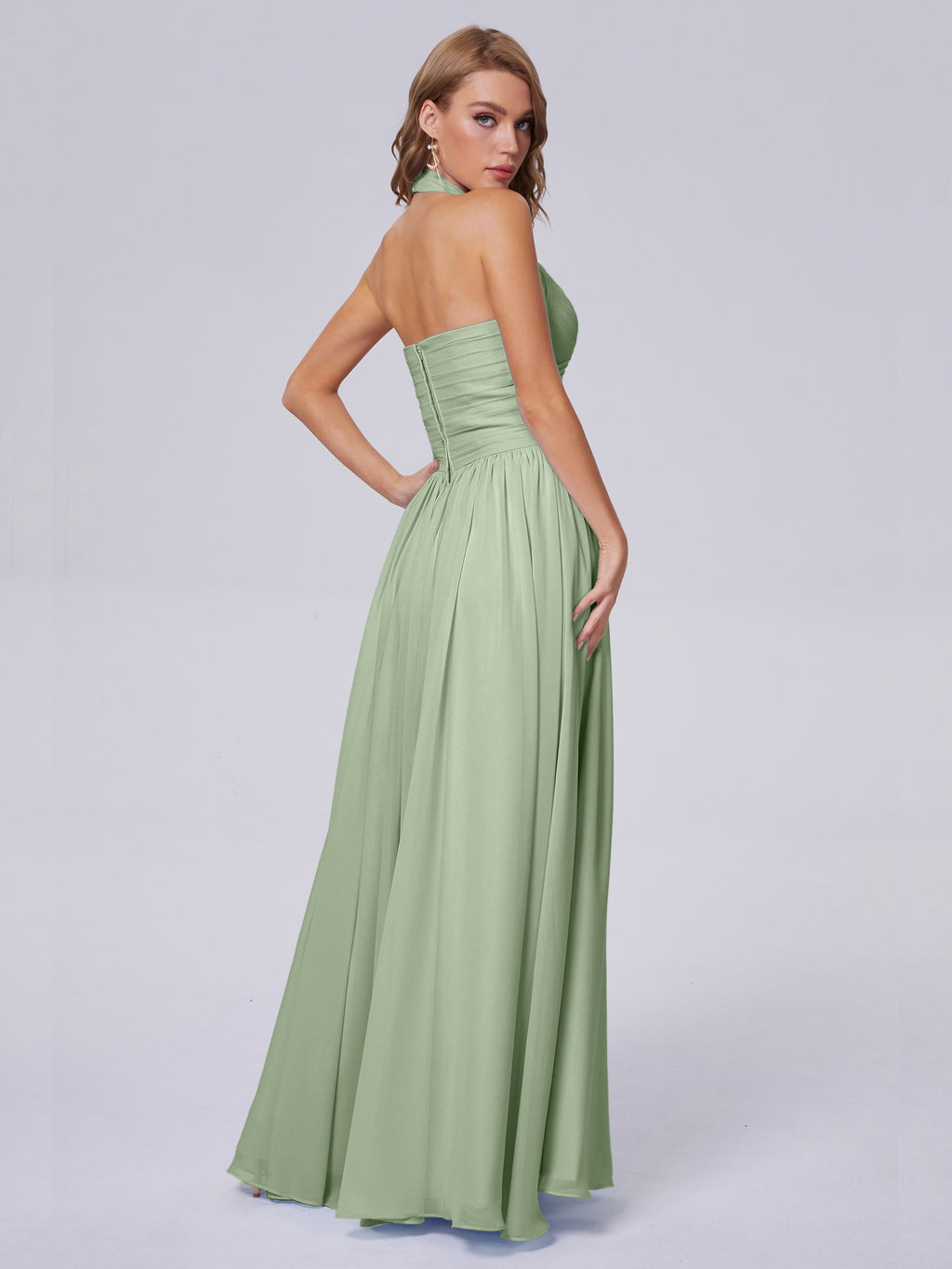 Amaya Pretty Halter Chiffon Long Bridesmaid Dresses