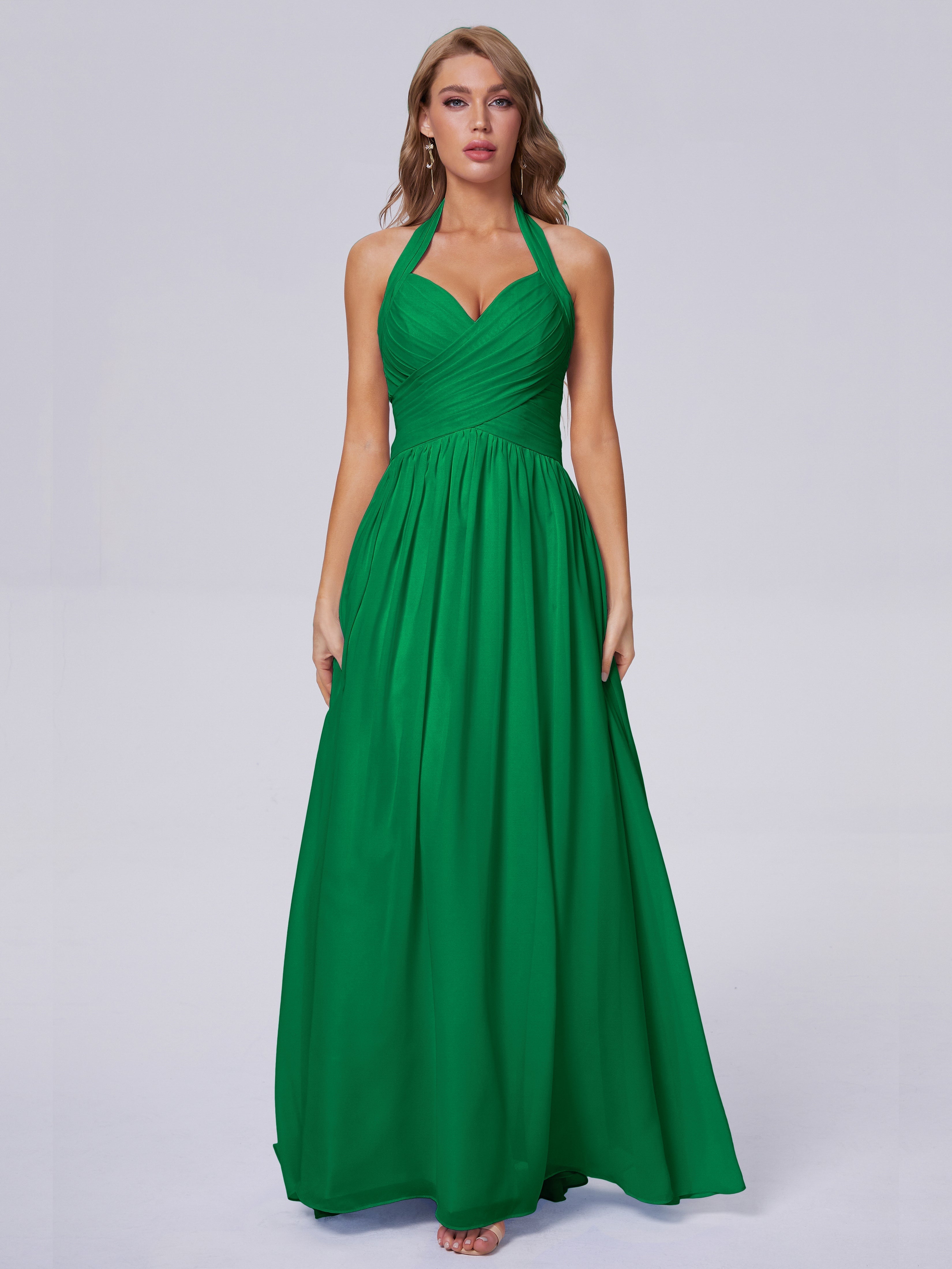 Amaya Pretty Halter Chiffon Long Bridesmaid Dresses