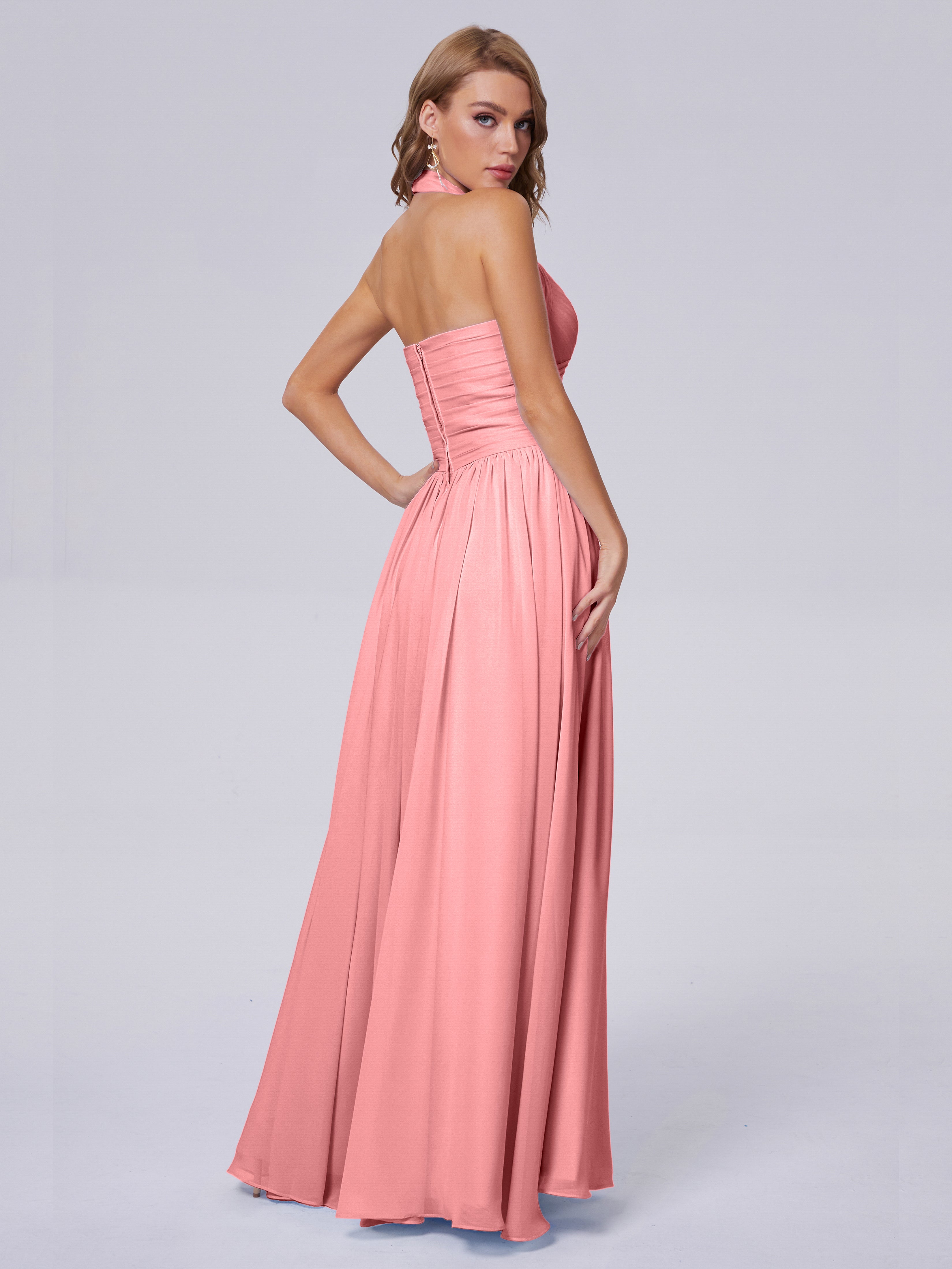 Amaya Pretty Halter Chiffon Long Bridesmaid Dresses