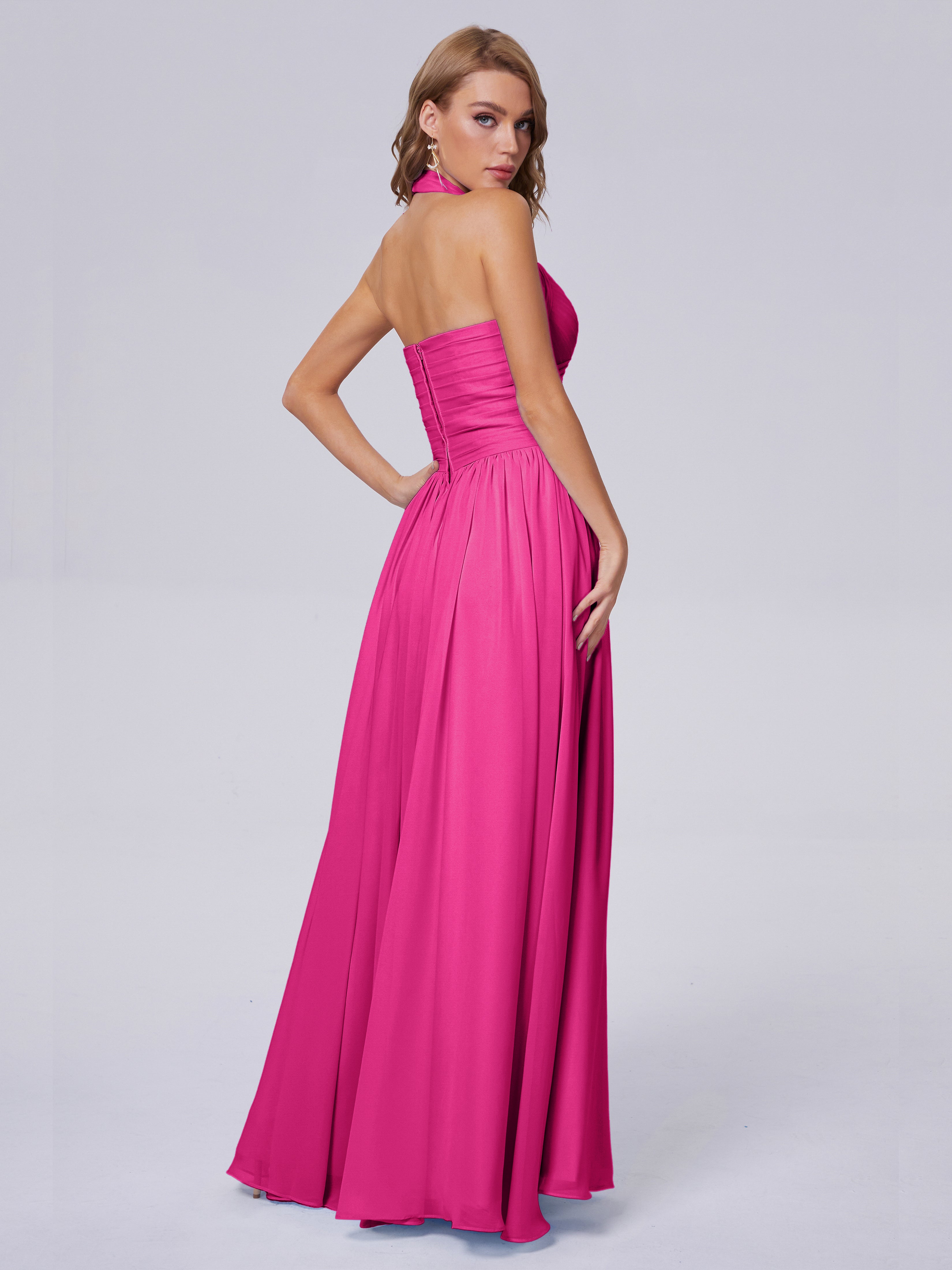 Amaya Pretty Halter Chiffon Long Bridesmaid Dresses