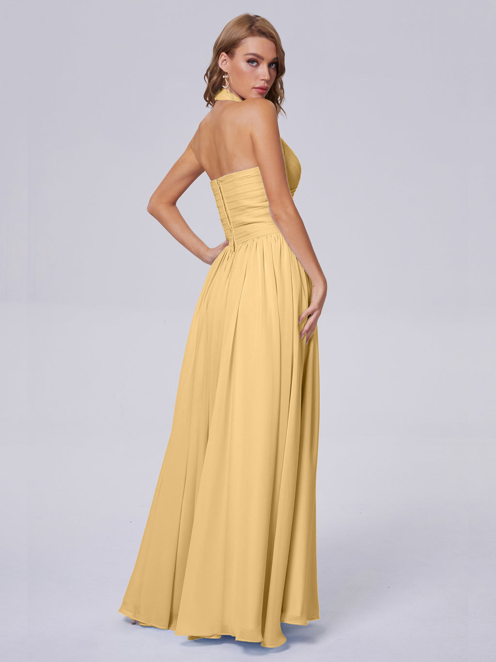 Amaya Pretty Halter Chiffon Long Bridesmaid Dresses