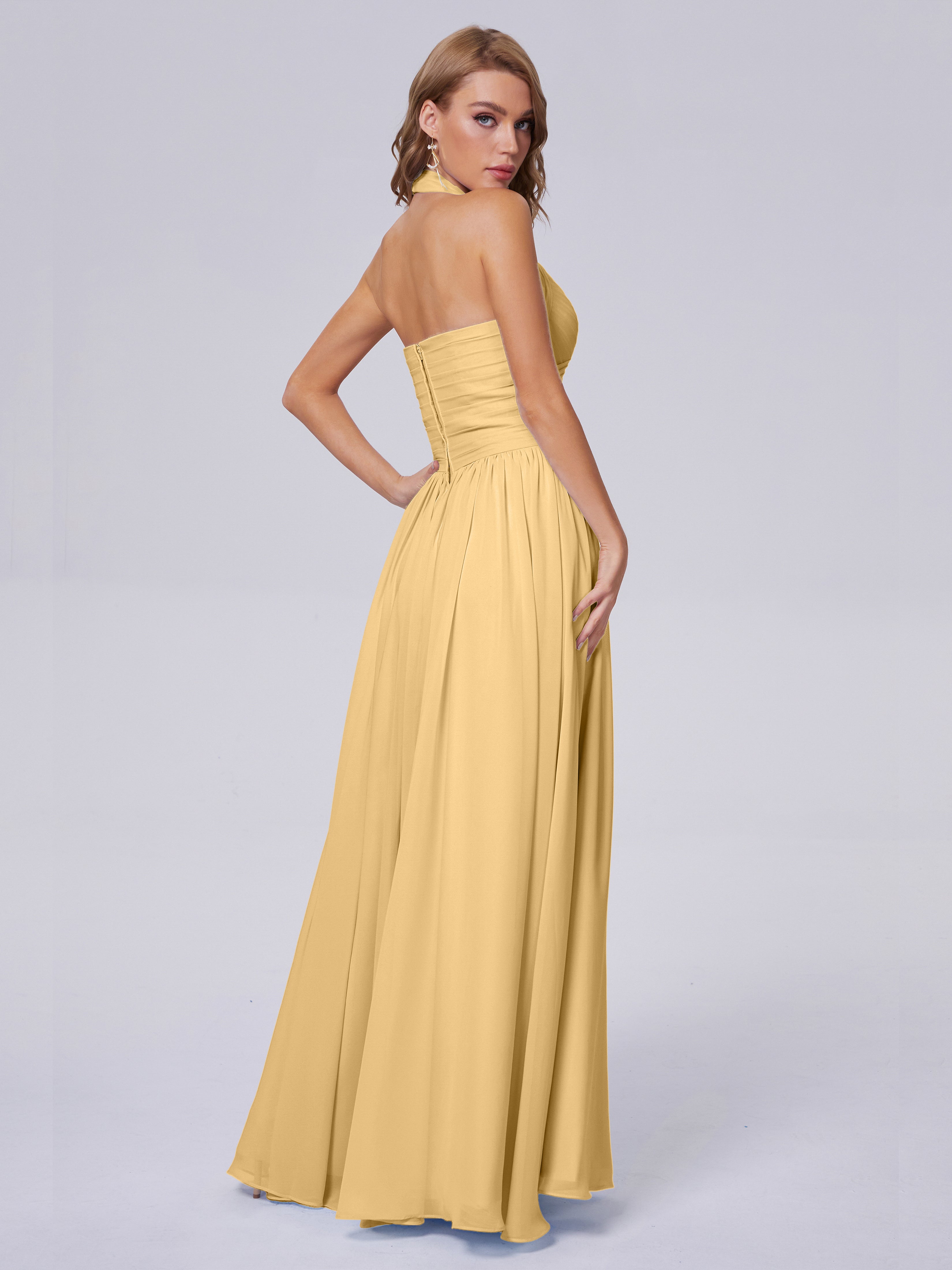 Amaya Pretty Halter Chiffon Long Bridesmaid Dresses