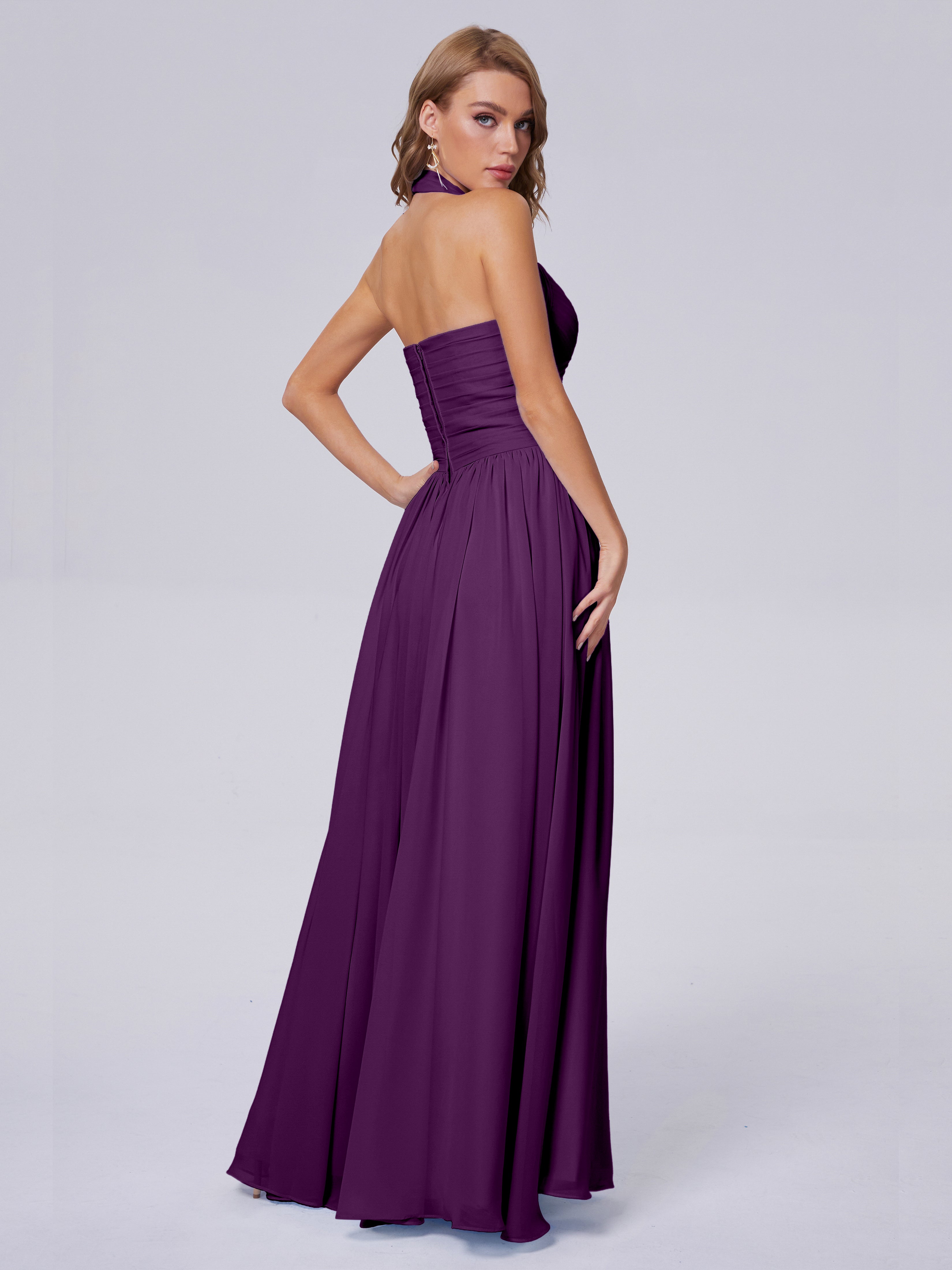 Amaya Pretty Halter Chiffon Long Bridesmaid Dresses