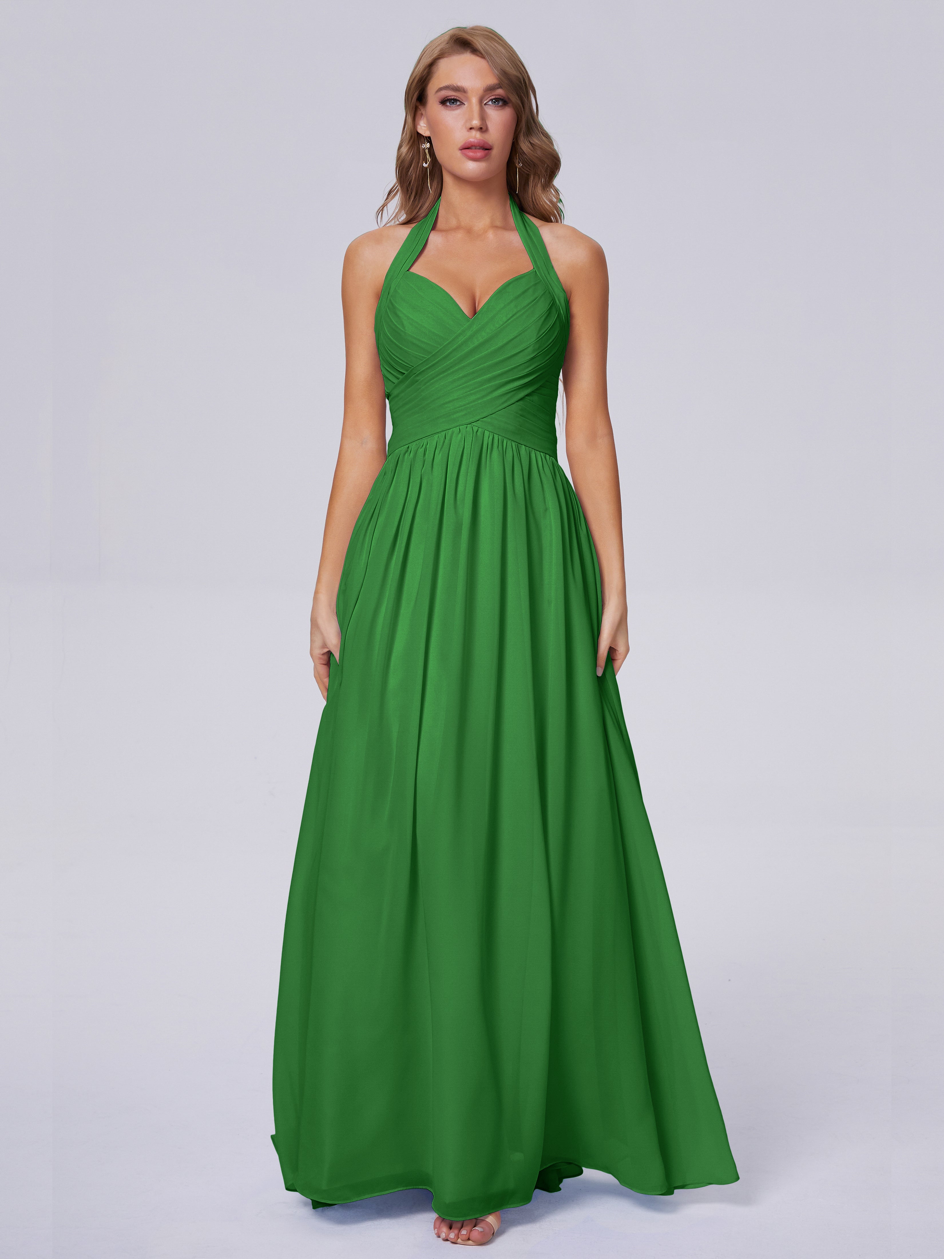 Amaya Pretty Halter Chiffon Long Bridesmaid Dresses