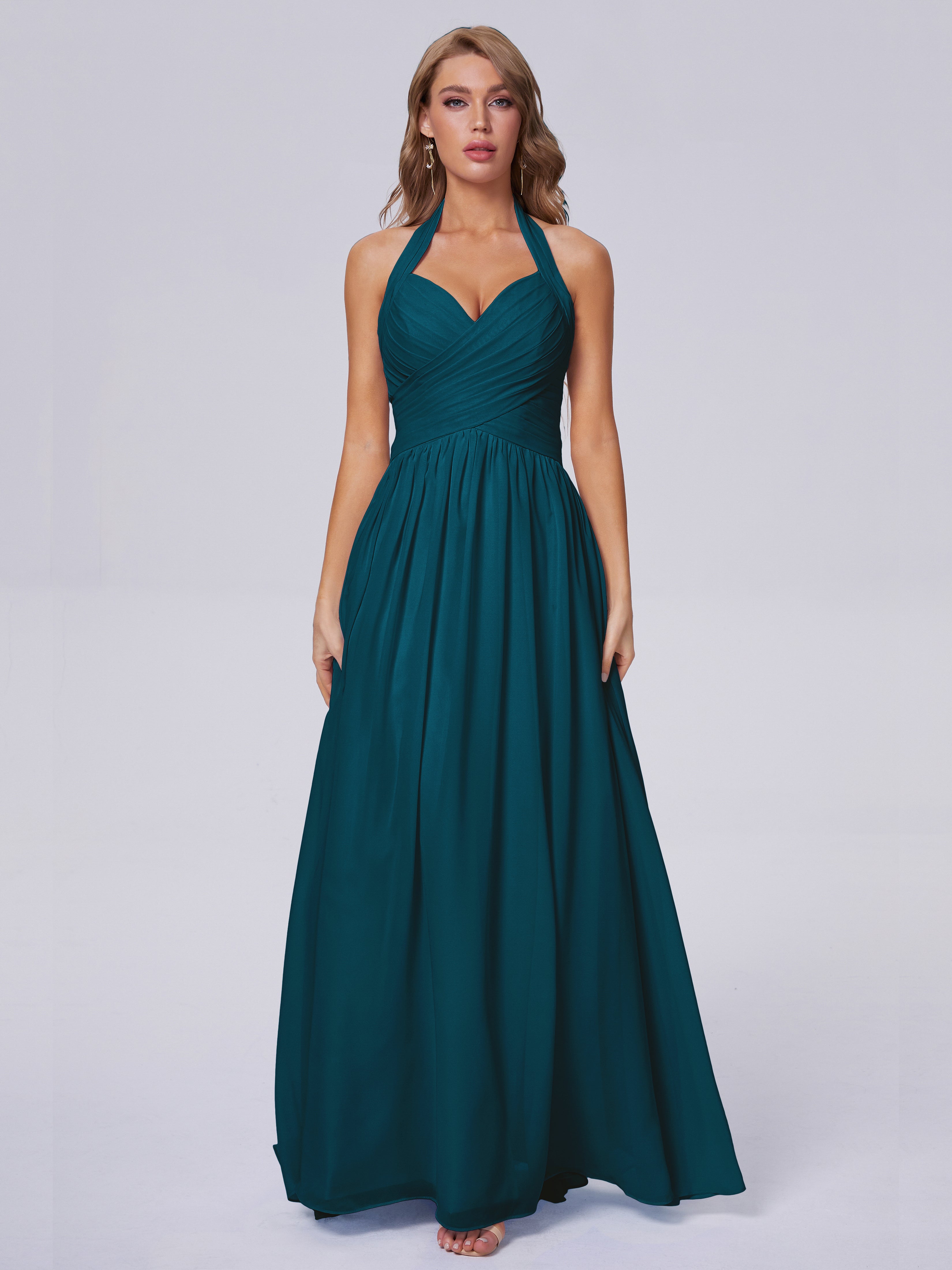 Amaya Pretty Halter Chiffon Long Bridesmaid Dresses